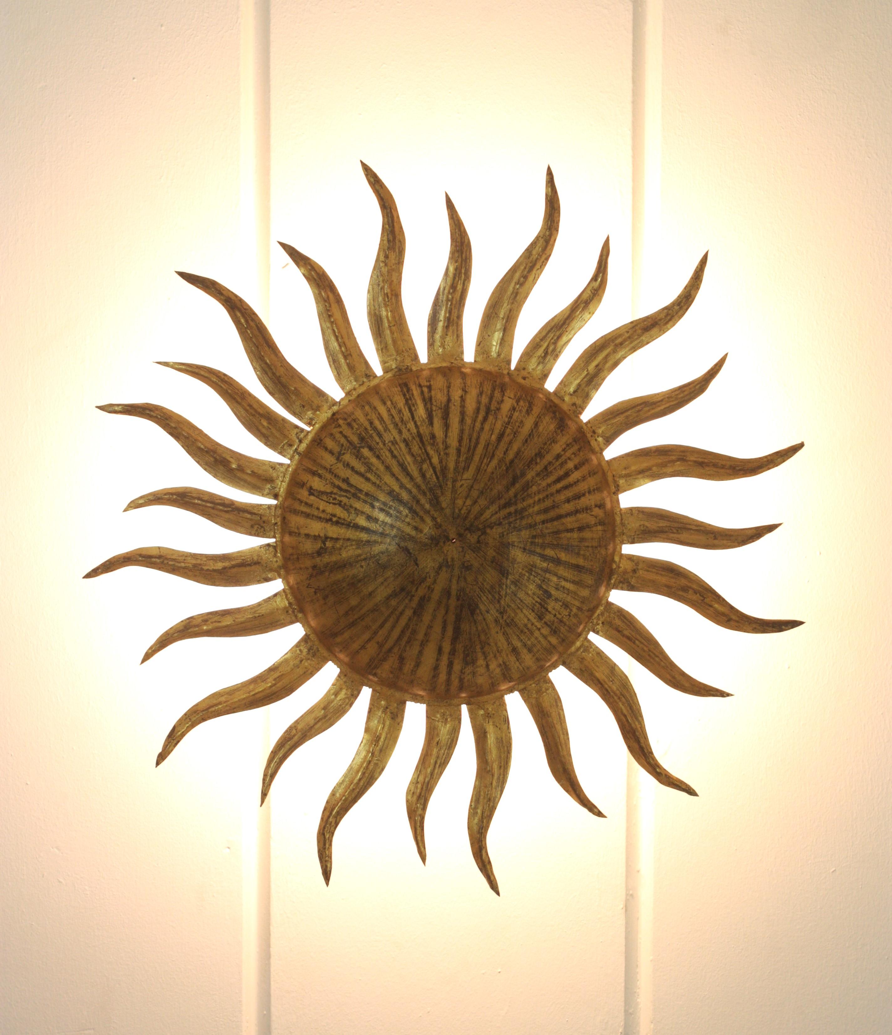 Sunburst Flush Mount Light Fixture in Gilt Iron, Ferro Art 10