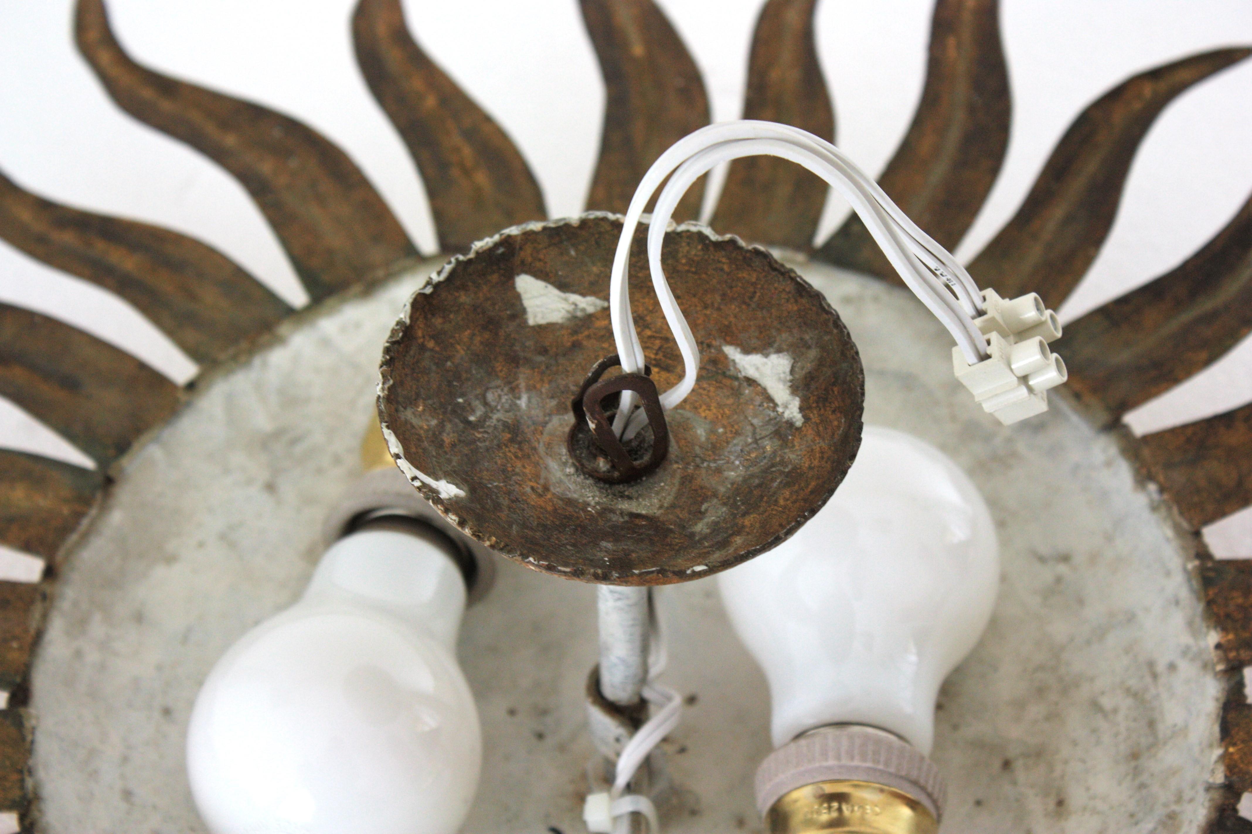 Sunburst Flush Mount Light Fixture in Gilt Iron, Ferro Art 11
