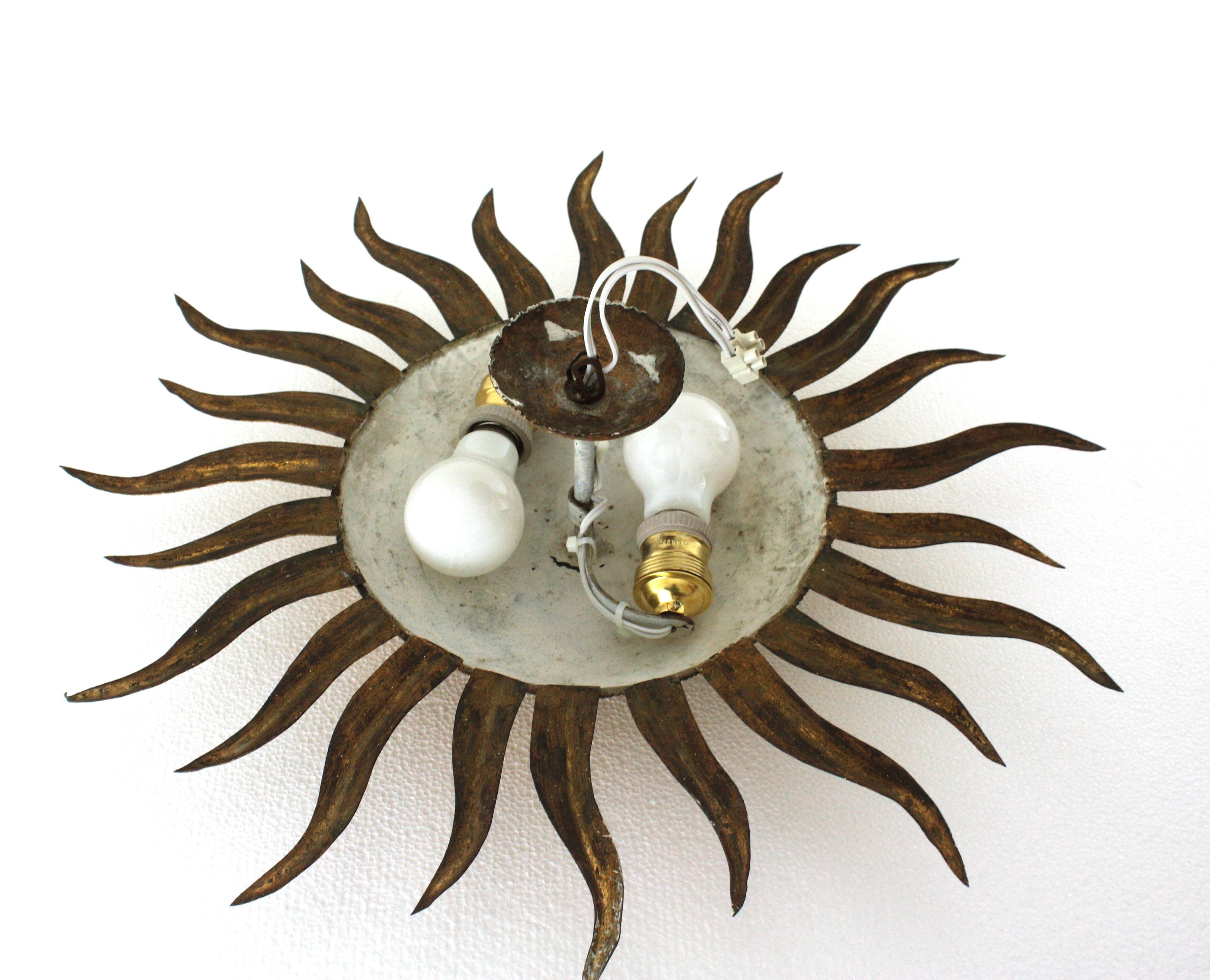 Sunburst Flush Mount Light Fixture in Gilt Iron, Ferro Art 12