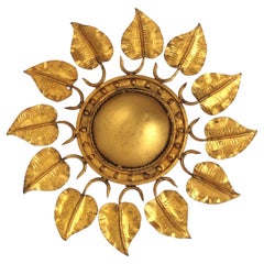 Plafonnier Sunburst Foliage en fer doré, Ferro Art