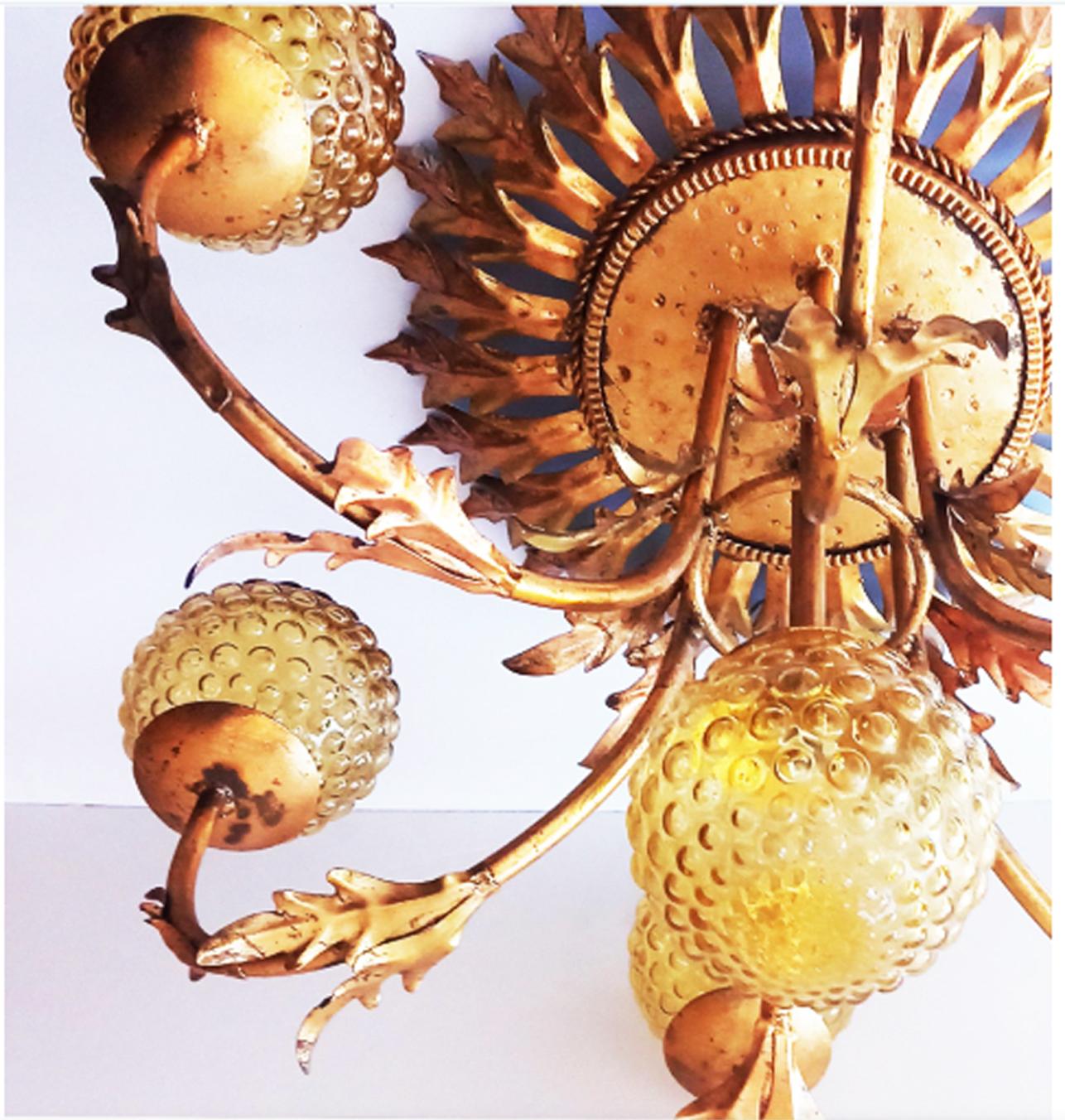 Mid-Century Modern Sunburst Foliage Floral Ceiling Light / Chandelier Large Size, Rare Spectacular For Sale