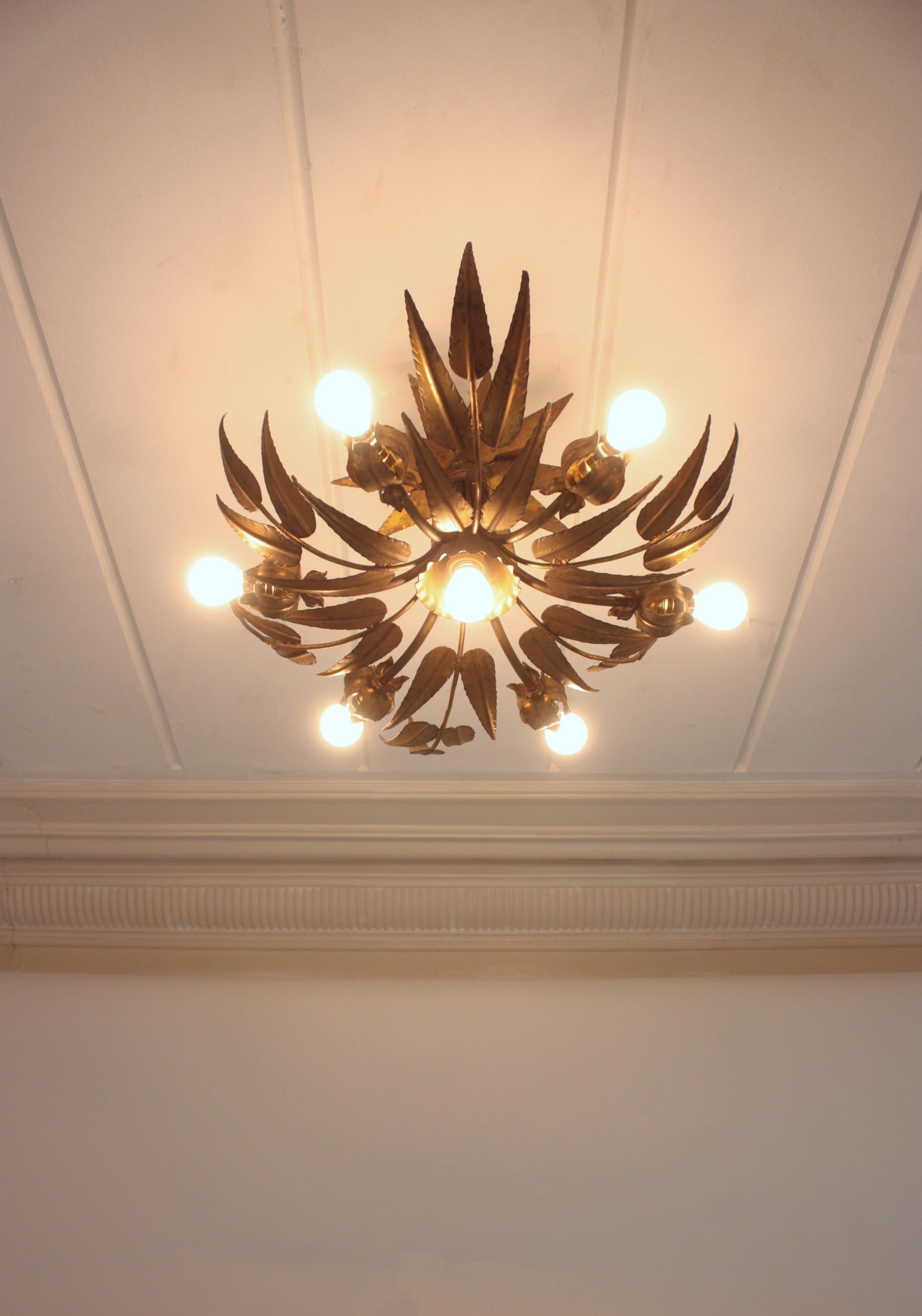Sunburst Foliage Floral Ceiling Light Fixture / Chandelier For Sale 2