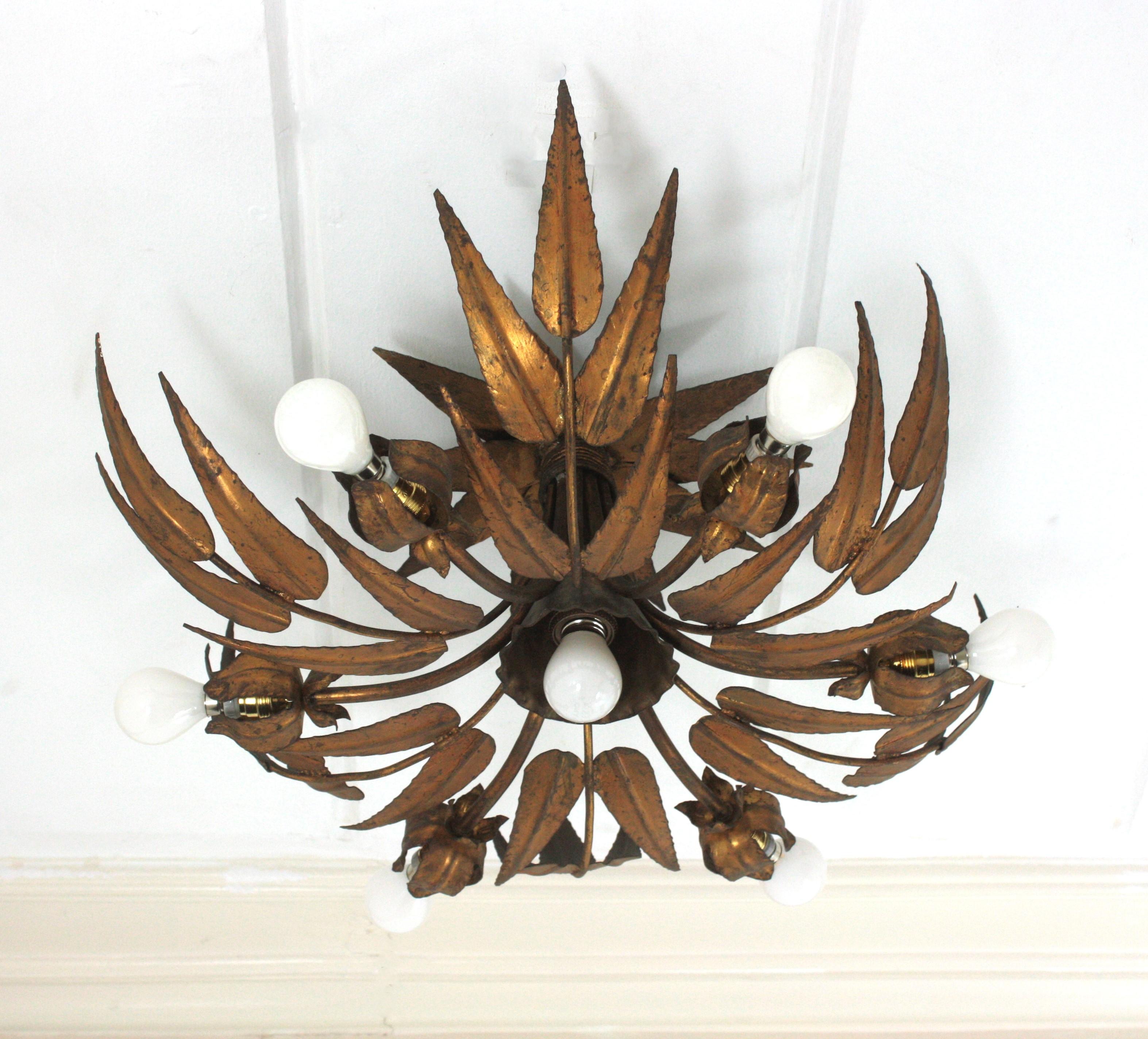 Sunburst Foliage Floral Ceiling Light Fixture / Chandelier For Sale 3