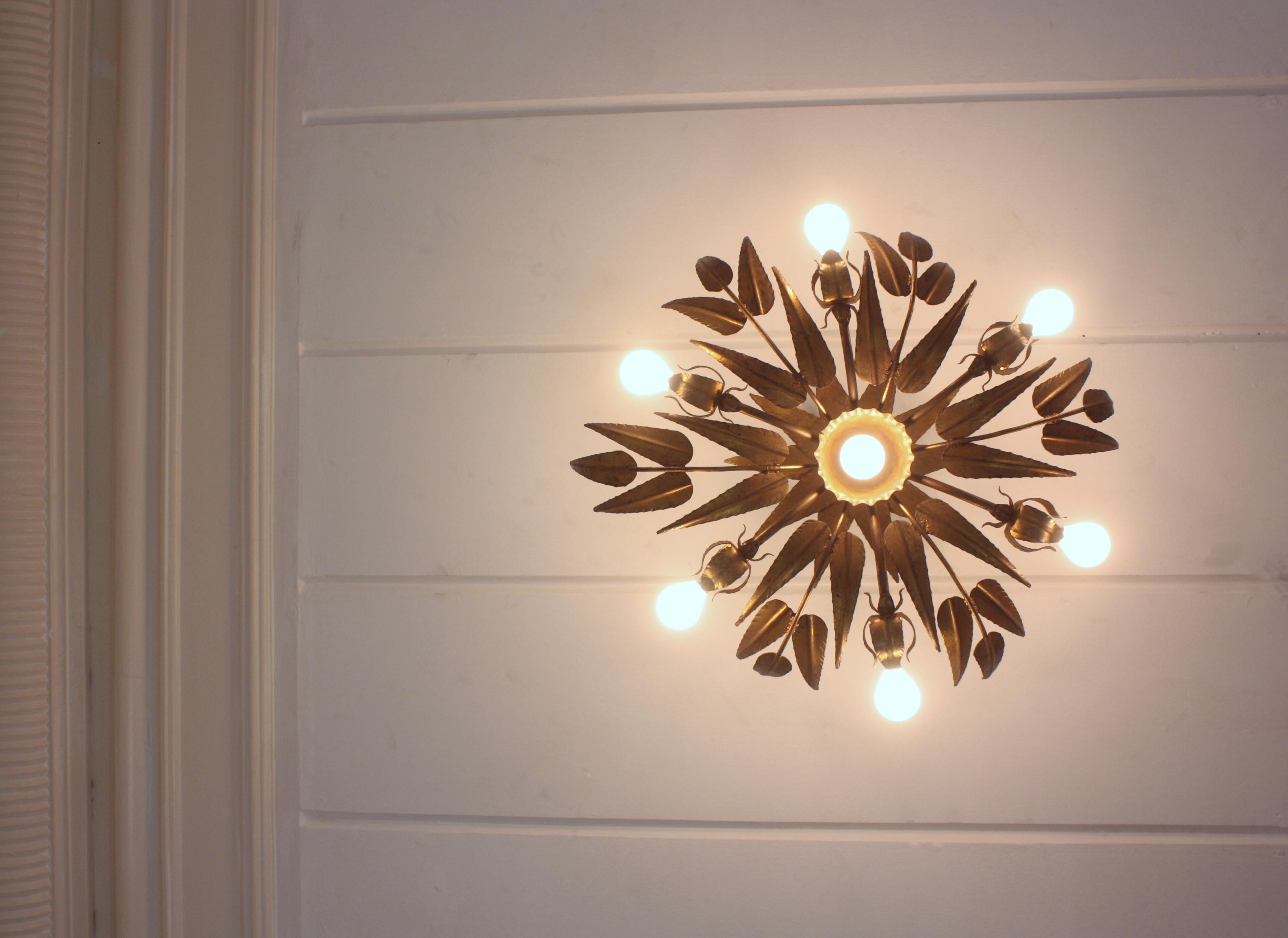 Sunburst Foliage Floral Ceiling Light Fixture / Chandelier For Sale 4
