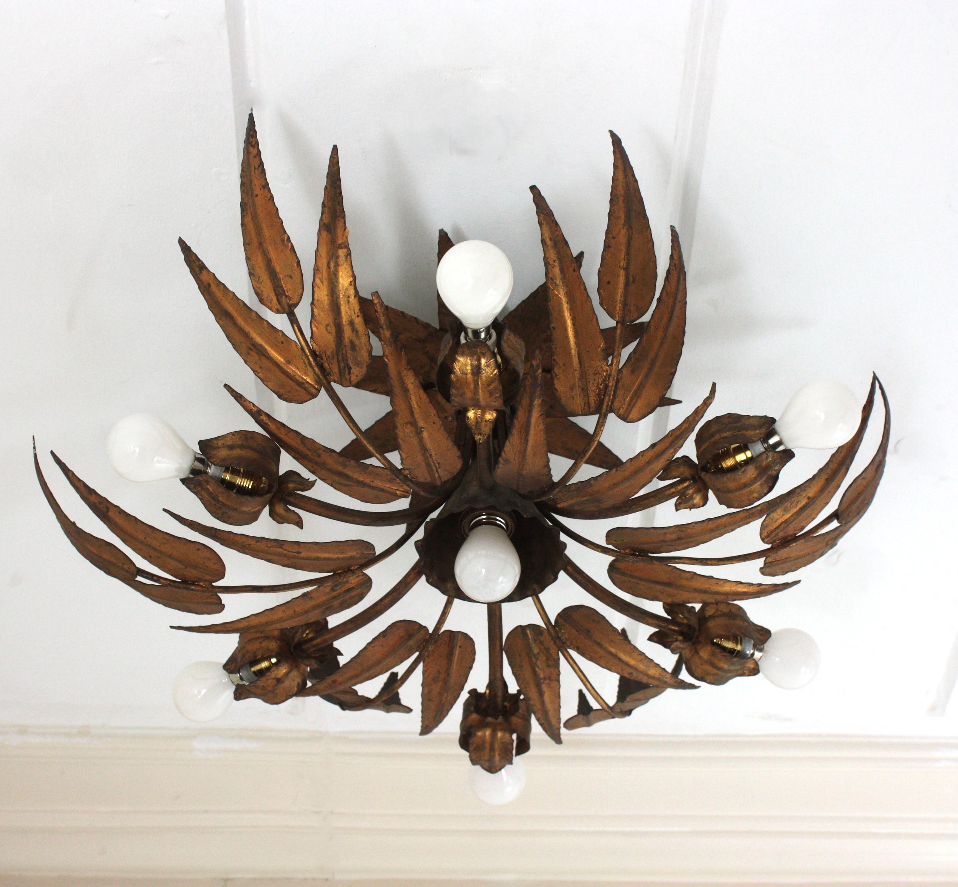 Sunburst Foliage Floral Ceiling Light Fixture / Chandelier For Sale 5
