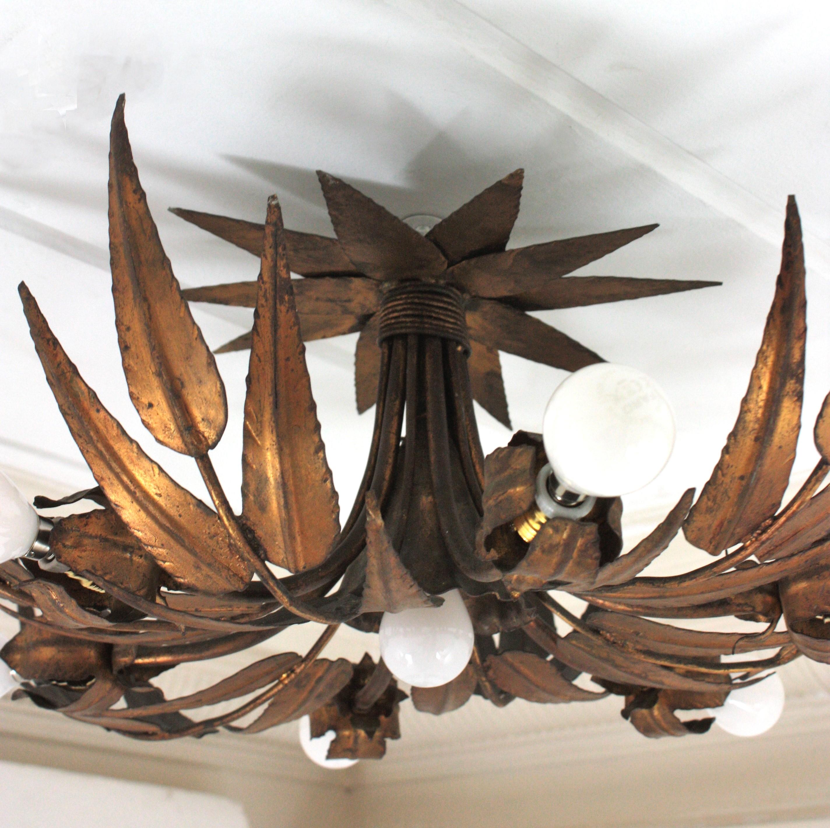 Sunburst Foliage Floral Ceiling Light Fixture / Chandelier For Sale 6