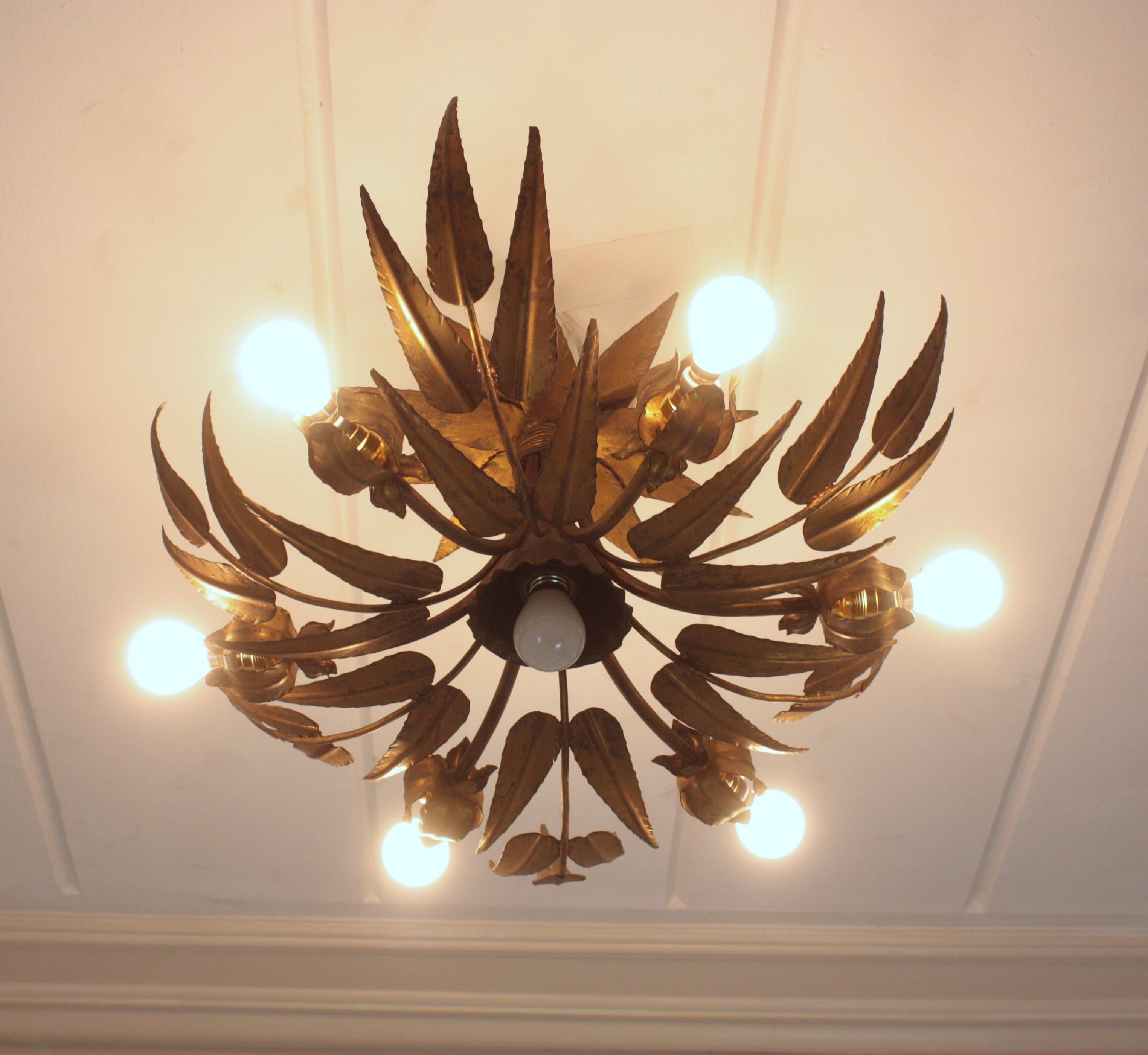 Sunburst Foliage Floral Ceiling Light Fixture / Chandelier For Sale 7
