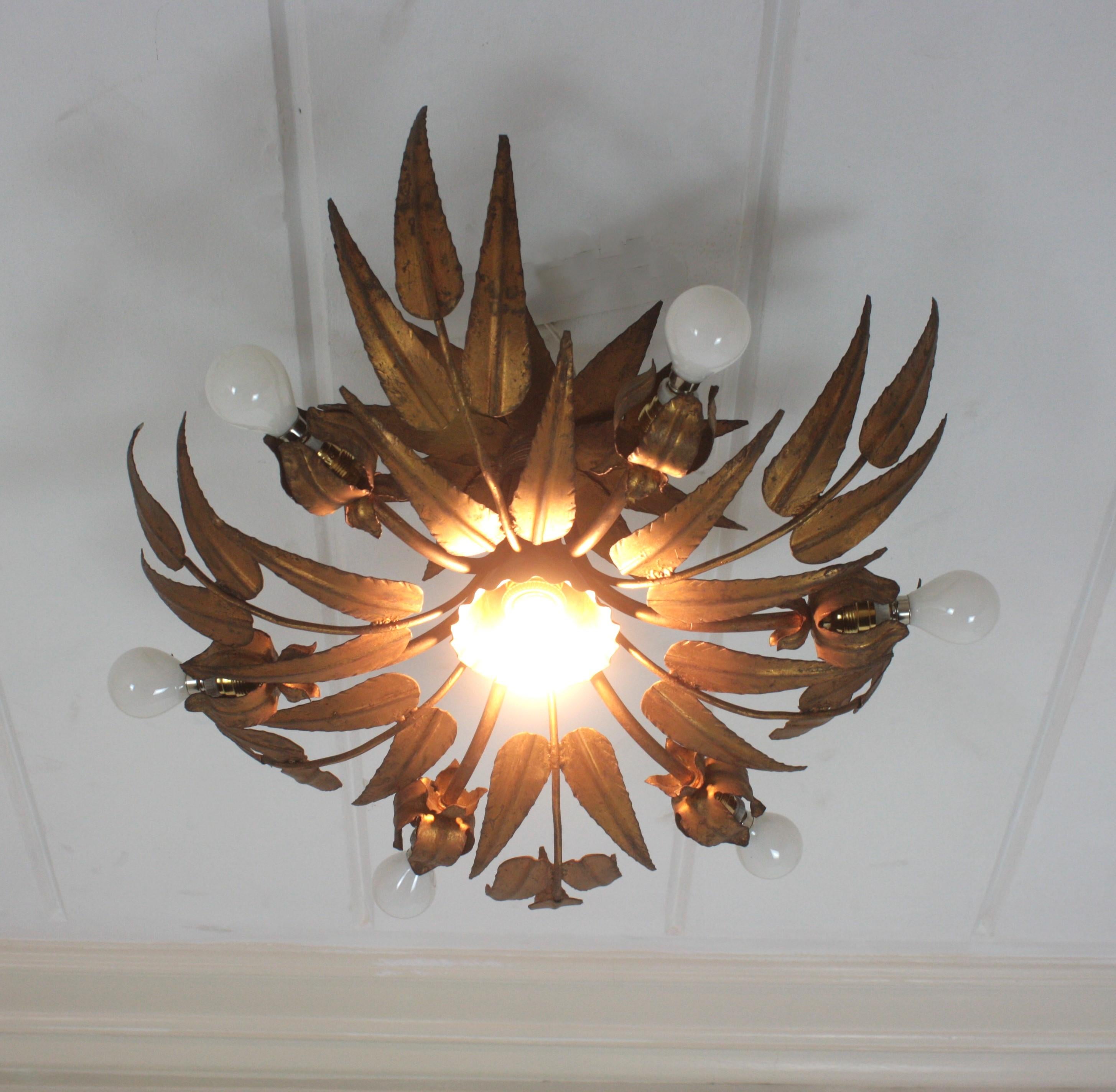 Sunburst Foliage Floral Ceiling Light Fixture / Chandelier For Sale 8