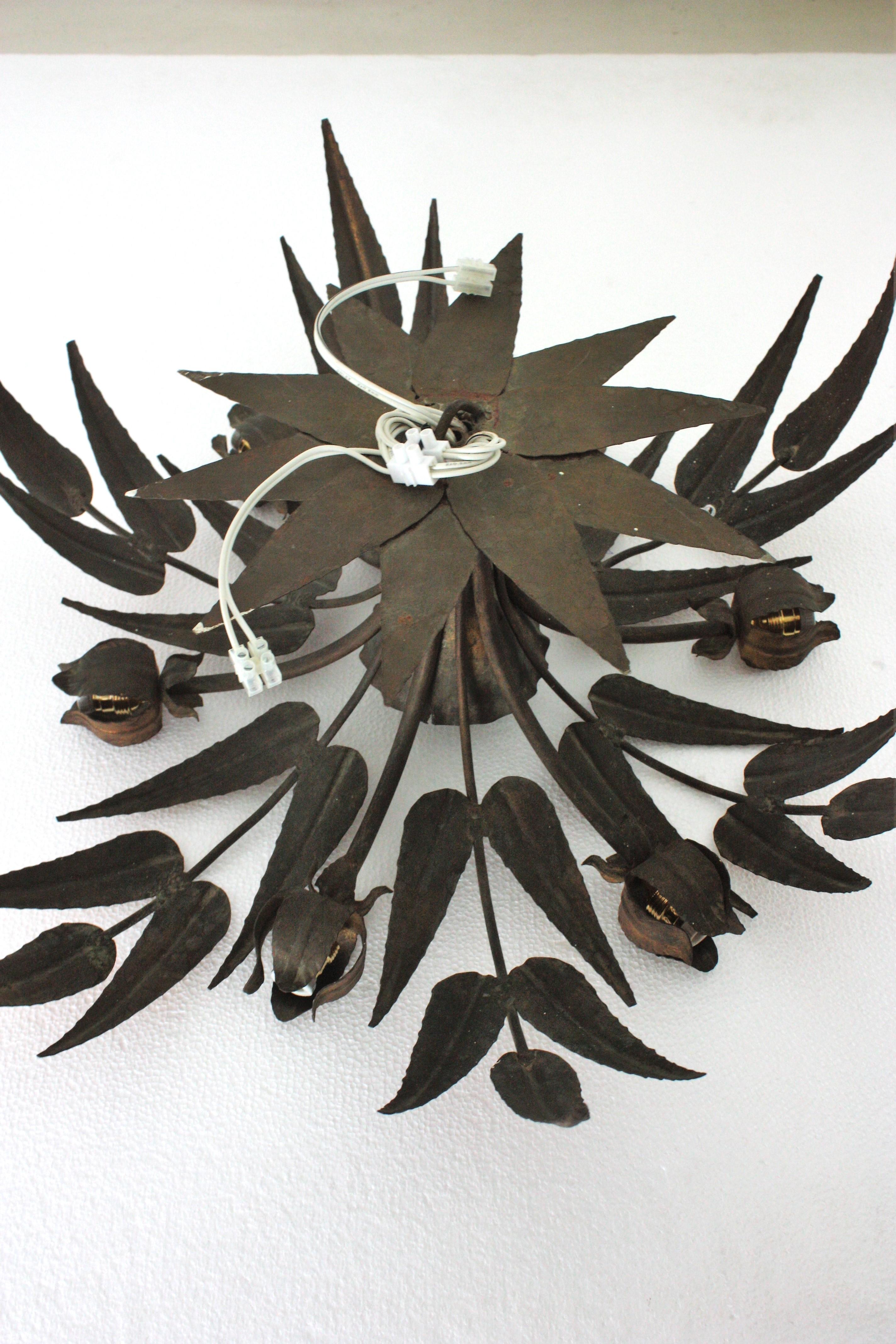 Sunburst Foliage Floral Ceiling Light Fixture / Chandelier For Sale 9