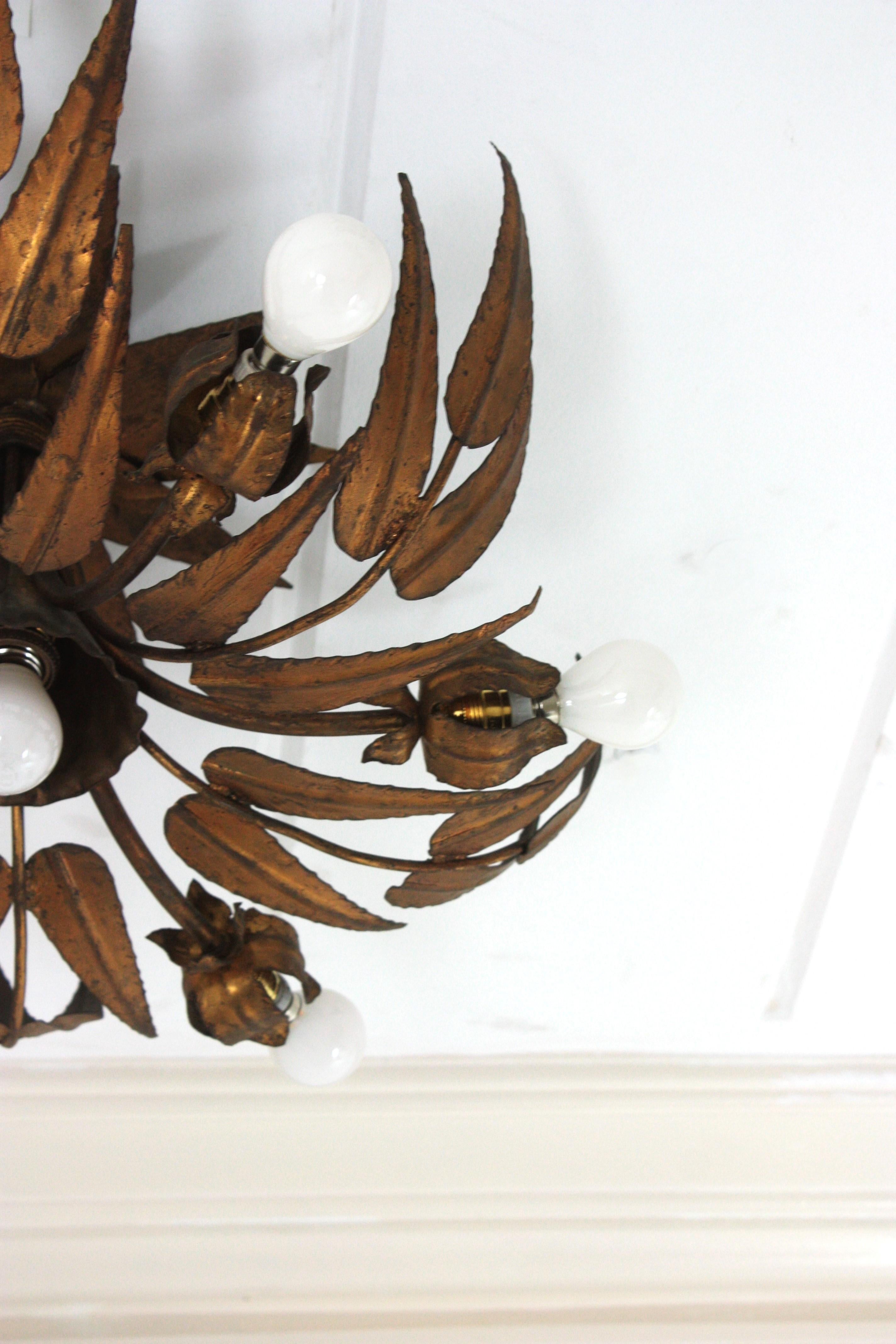 20th Century Sunburst Foliage Floral Ceiling Light Fixture / Chandelier For Sale