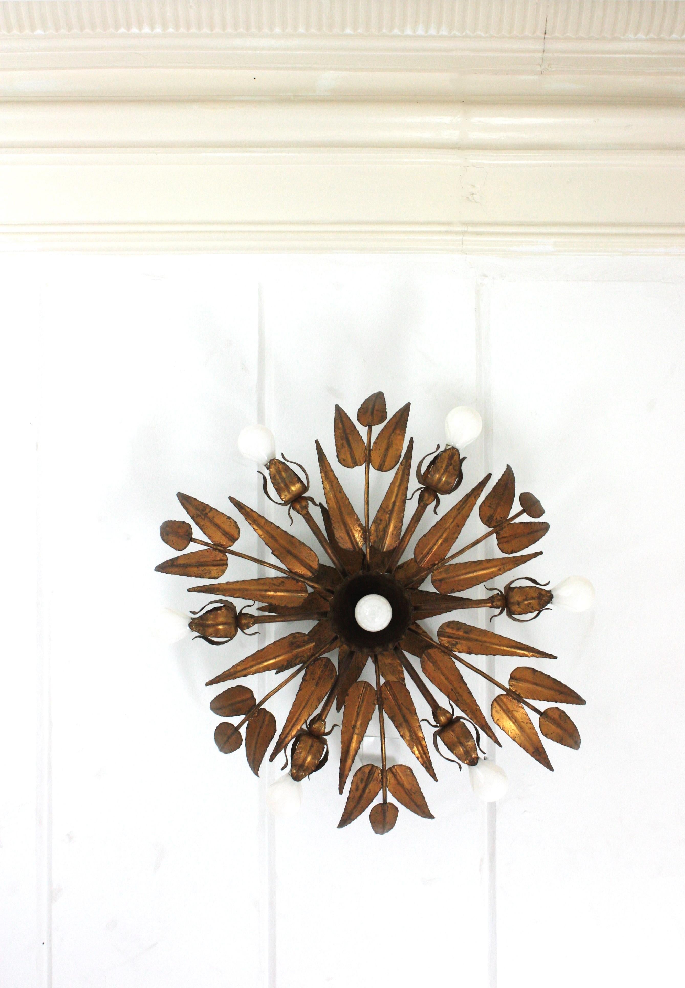 Sunburst Foliage Floral Ceiling Light Fixture / Chandelier For Sale 1