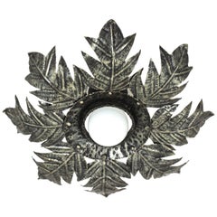Lights en fer argenté, Sunburst Foliage Flush Mount, 1950s