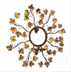 Sunburst Foliage Mirror in Gilt Iron with Dragon Fly Motif, 1950s