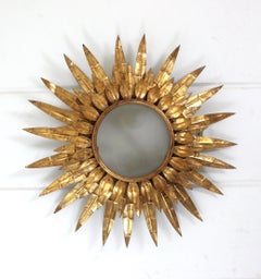 Sunburst Foliage Triple Layered Ceiling Light Fixture in Gilt Iron, 1950s