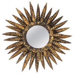 Sunburst Foliage Triple Layered Ceiling Light Fixture in Gilt Iron