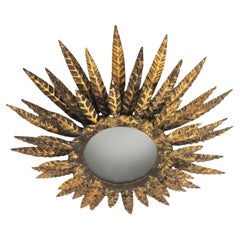Sunburst Foliage Triple Layered Ceiling Light Fixture in Gilt Iron