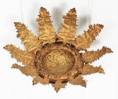 Leuchte aus vergoldetem Eisen mit Sonnenschliff-Leuchte Sunburst, 1950er Jahre