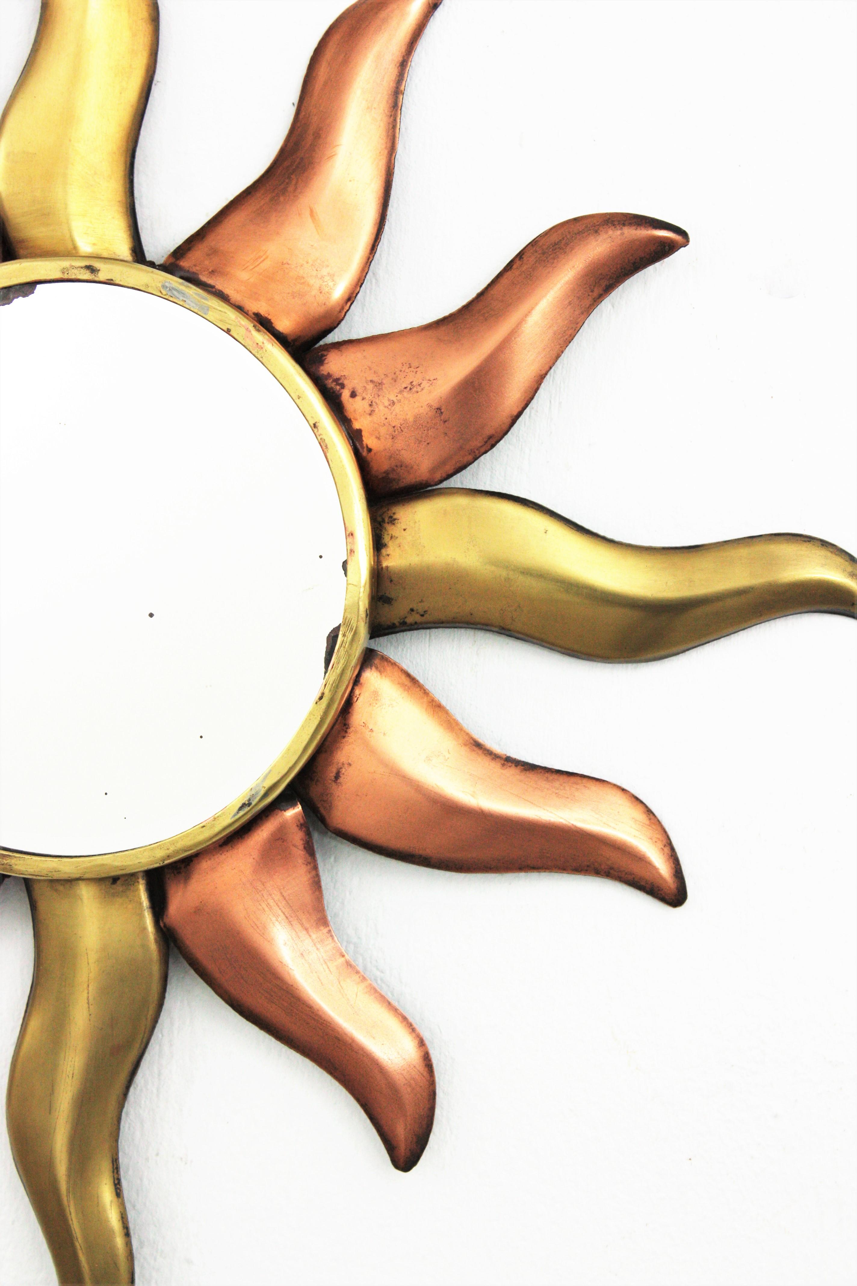 20th Century French Sunburst Mirror in Copper and Brass