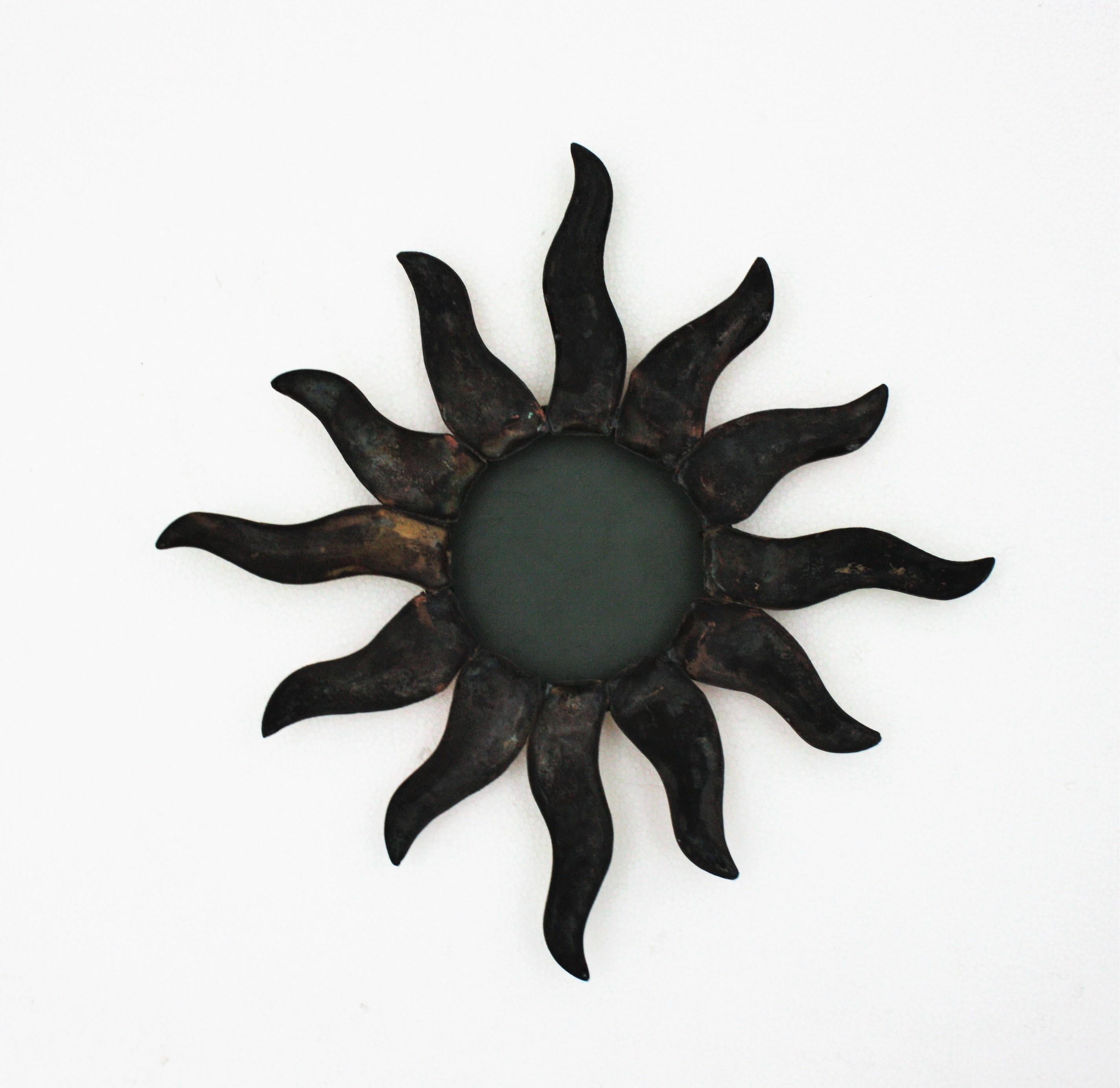 French Sunburst Mirror in Copper and Brass 1