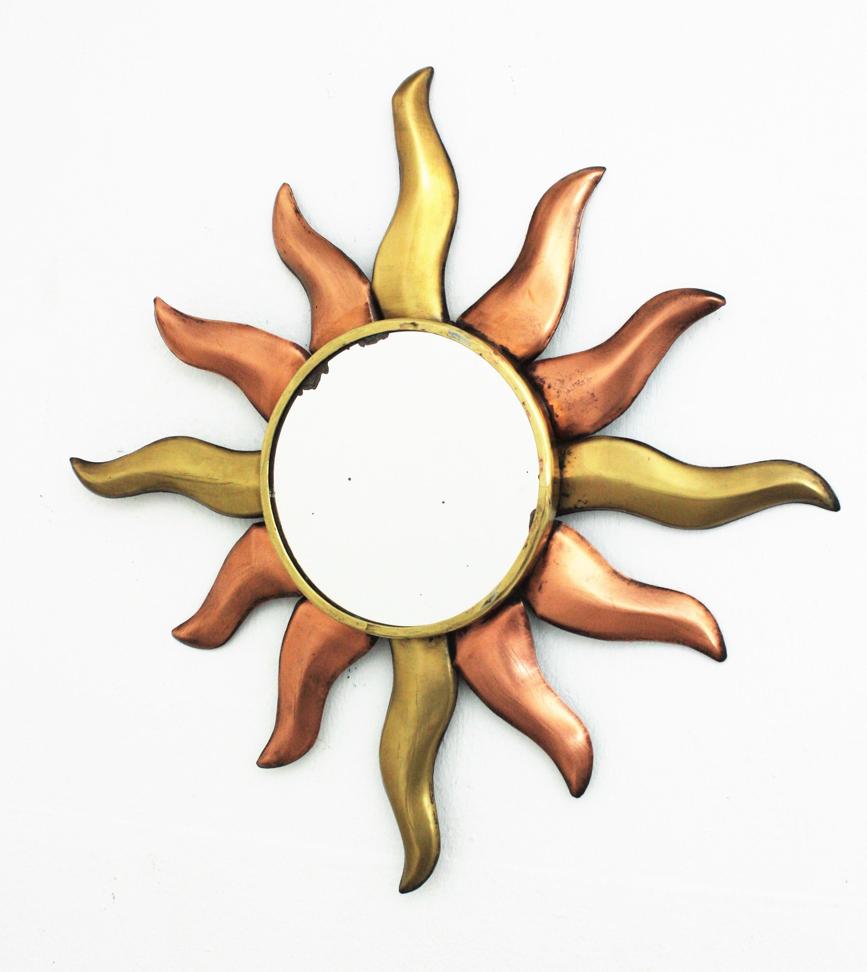 French Sunburst Mirror in Copper and Brass 2