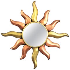 Französischer Sonnenschliff-Spiegel aus Kupfer und Messing
