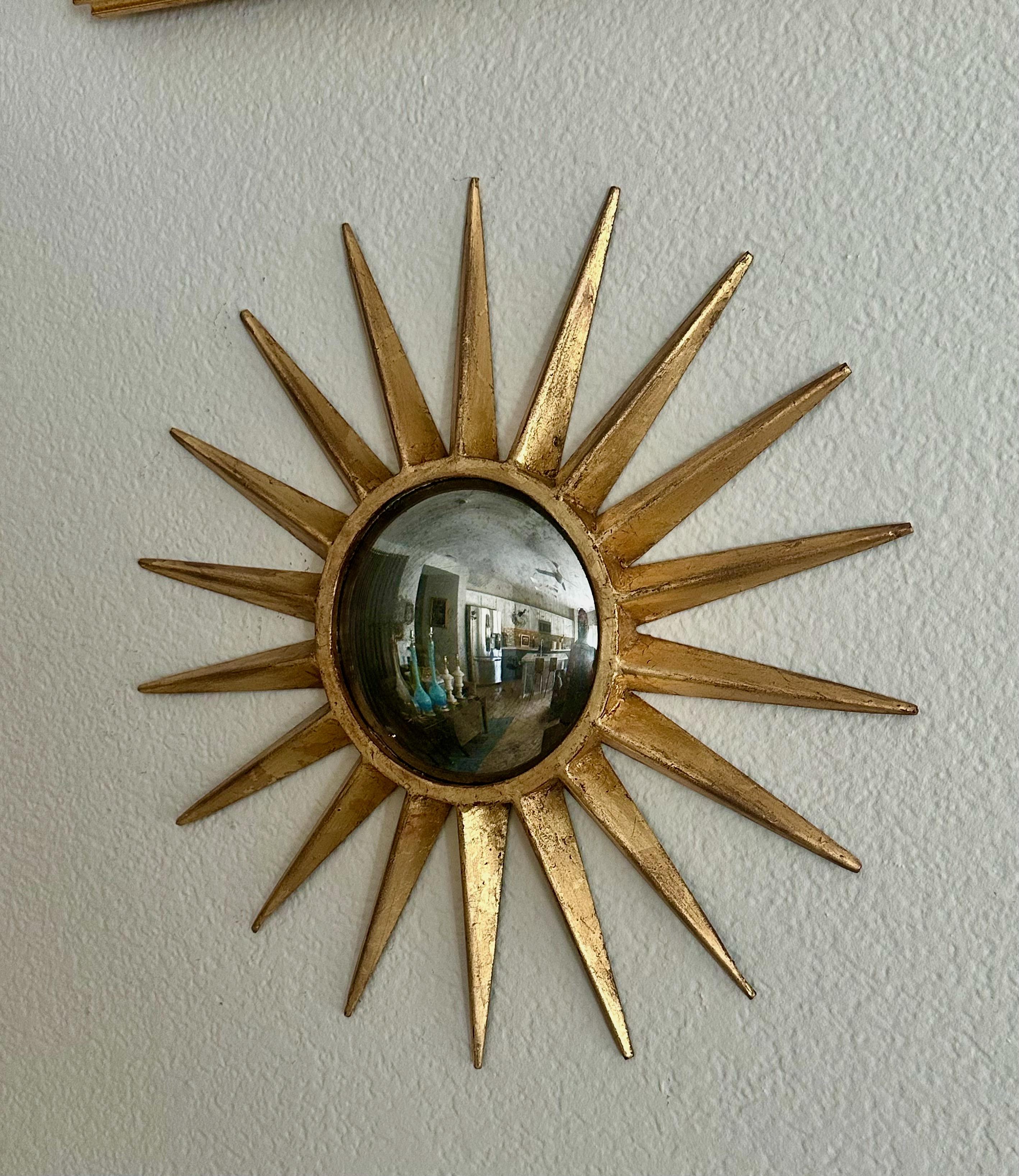 American Sunburst Gilt Metal Convex Wall Art Mirror