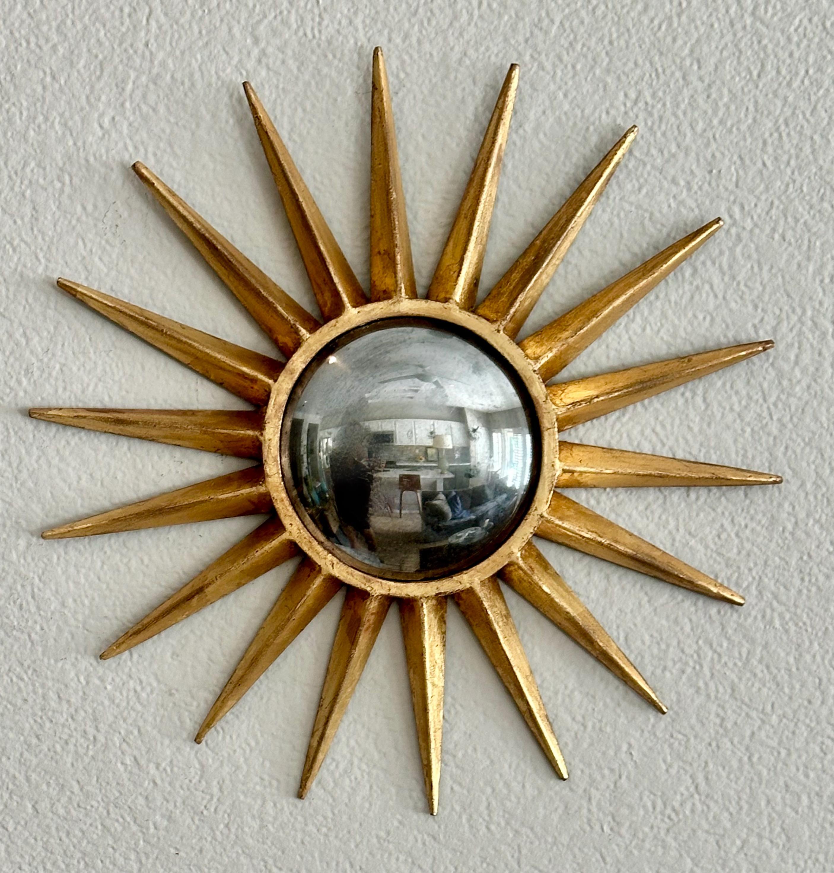 Sunburst Gilt Metal Convex Wall Art Mirror In Good Condition In Palm Springs, CA