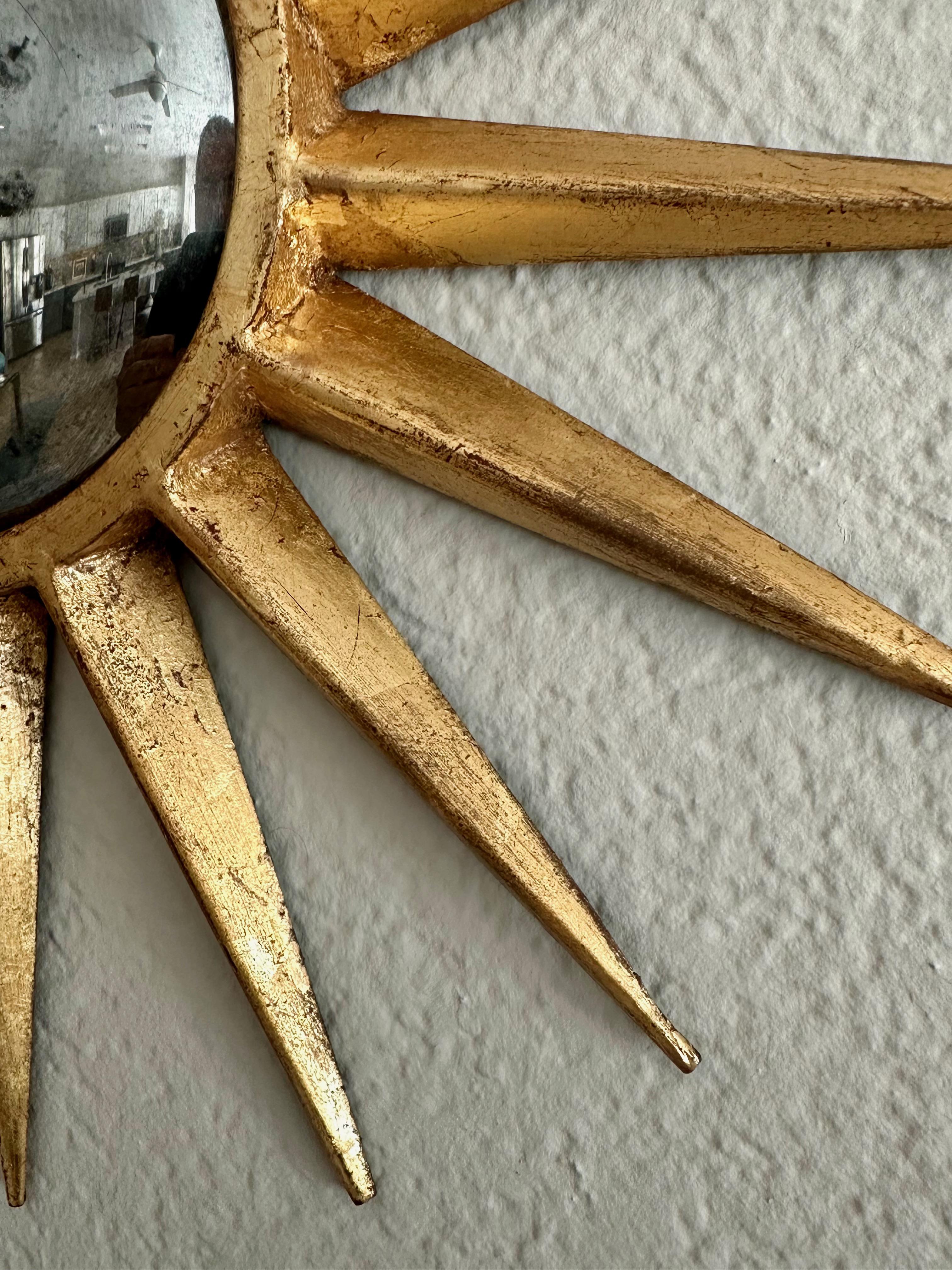 Late 20th Century Sunburst Gilt Metal Convex Wall Art Mirror