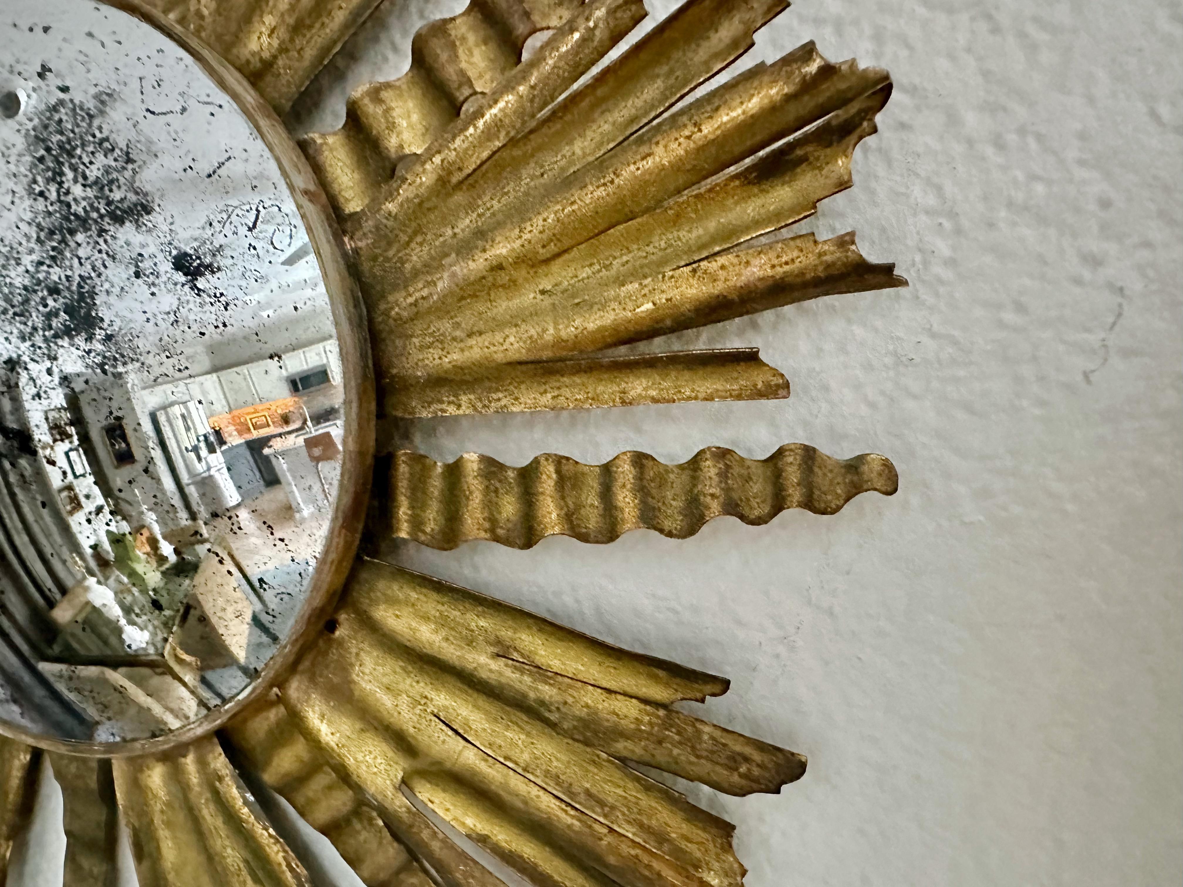 Sunburst Gilt Metal Oval Convex Wall Art Mirror For Sale 7