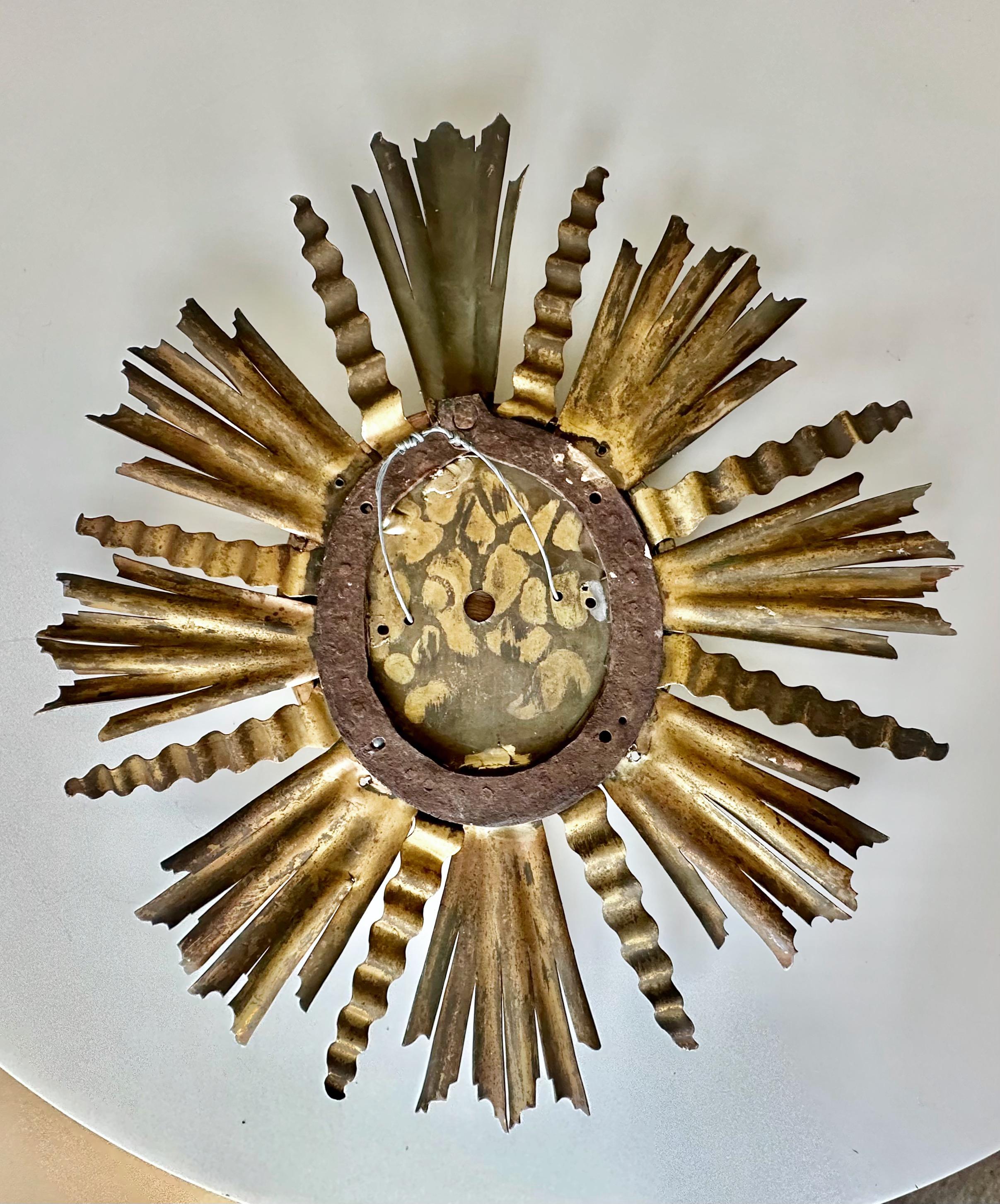 Sunburst Gilt Metal Oval Convex Wall Art Mirror For Sale 8
