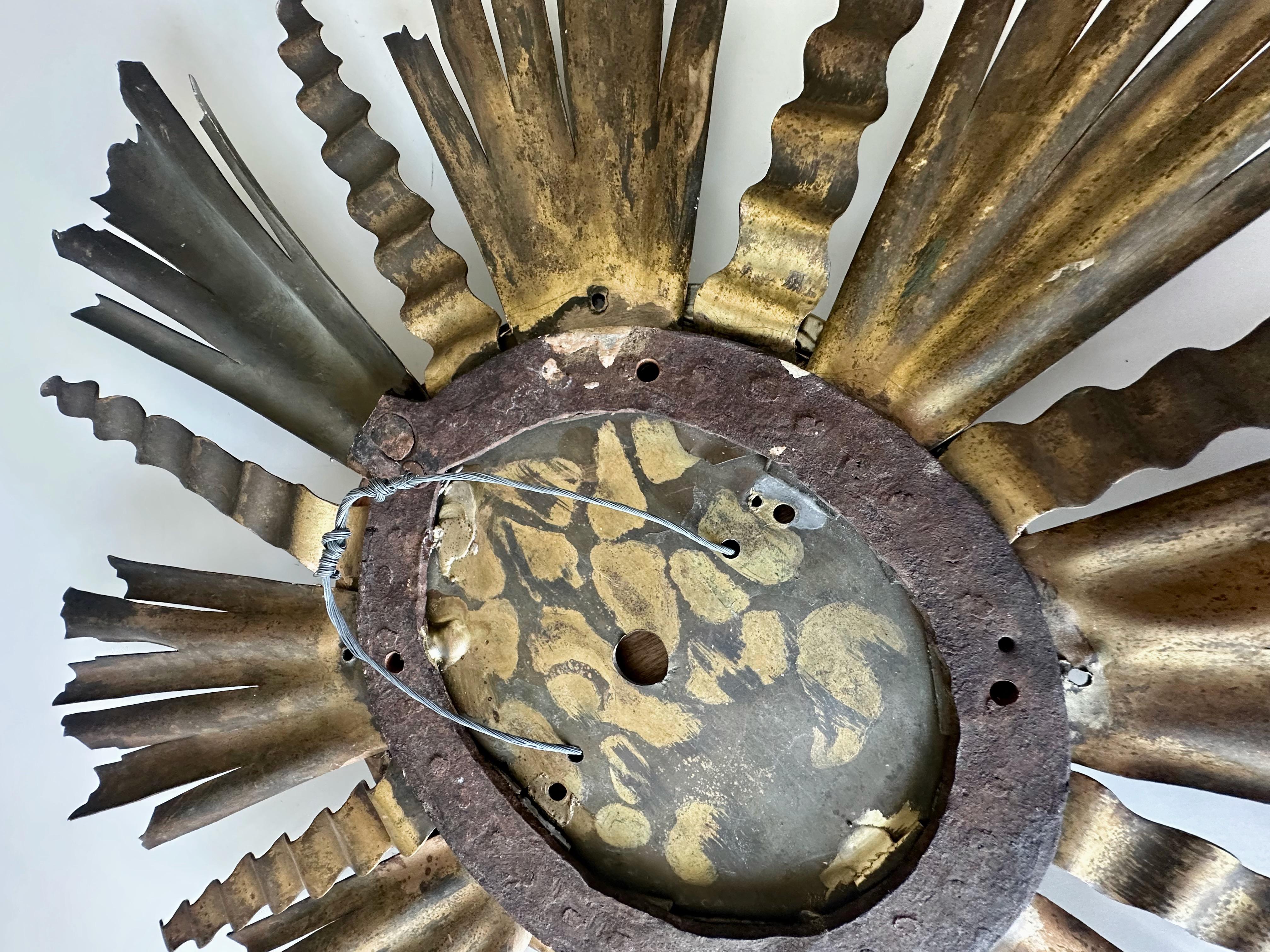 Sunburst Gilt Metal Oval Convex Wall Art Mirror For Sale 9