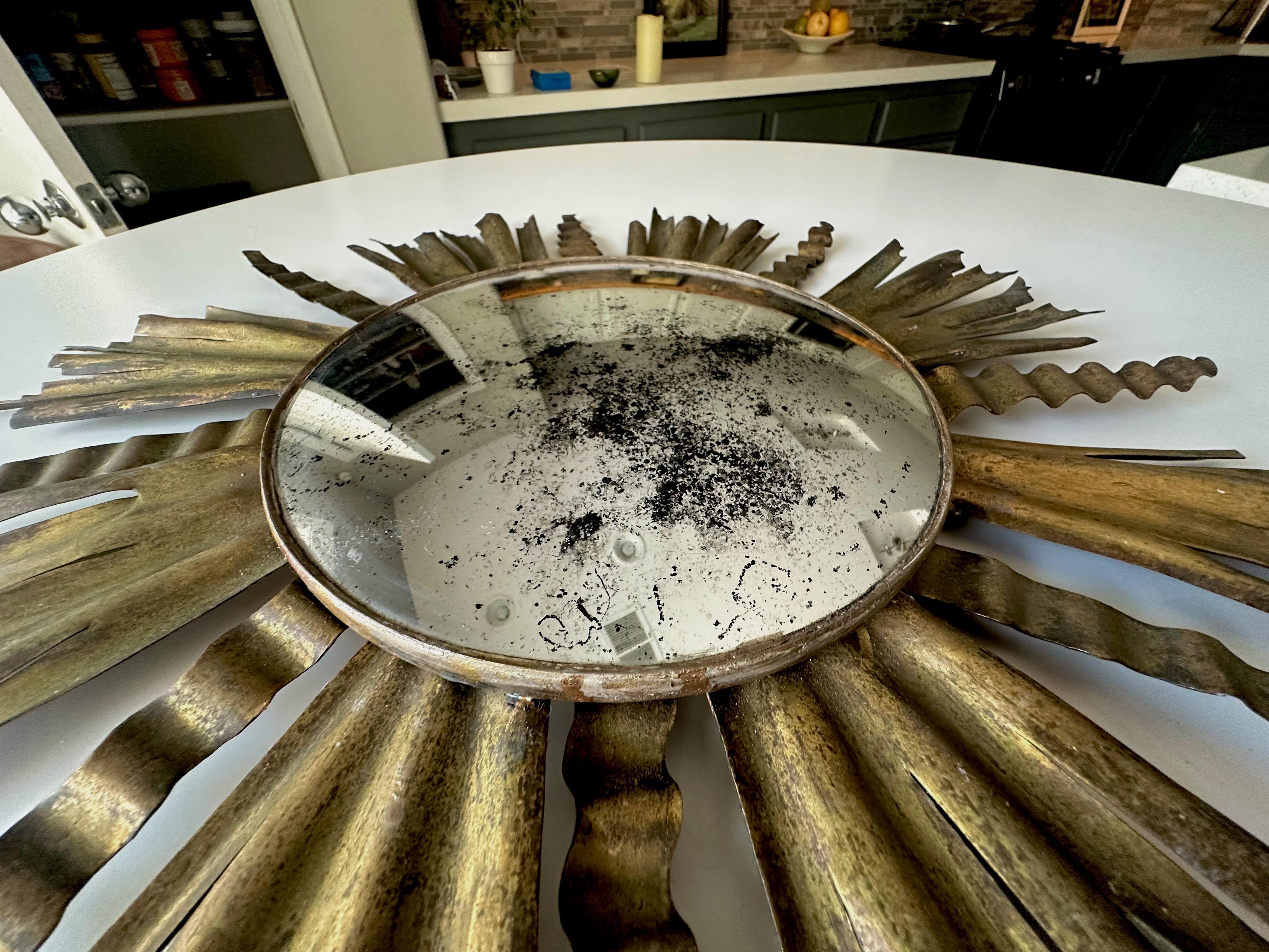 Sunburst Gilt Metal Oval Convex Wall Art Mirror For Sale 10