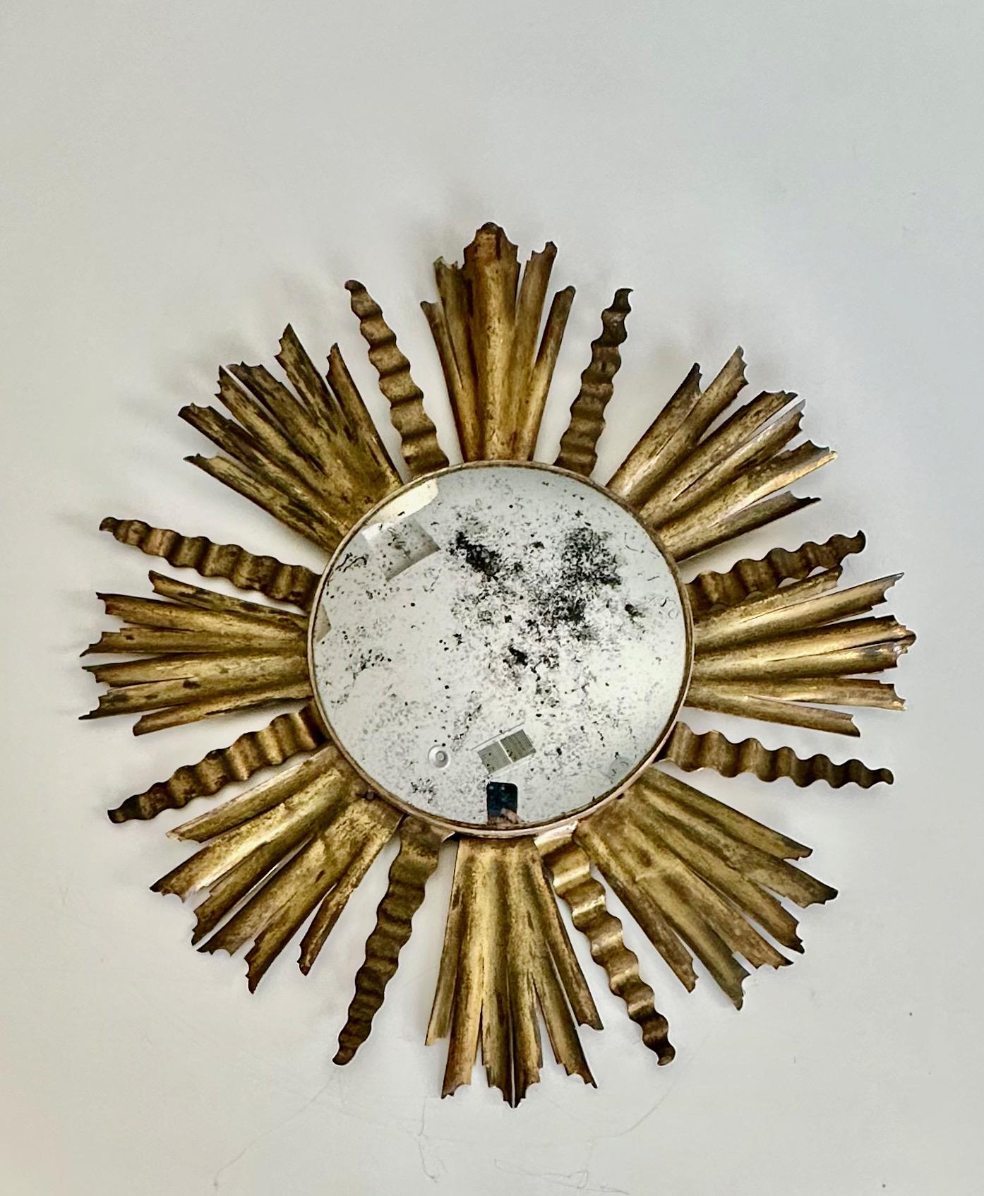 Sunburst Gilt Metal Oval Convex Wall Art Mirror For Sale 11