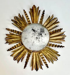 Sunburst Gilt Metal Oval Convex Wall Art Mirror