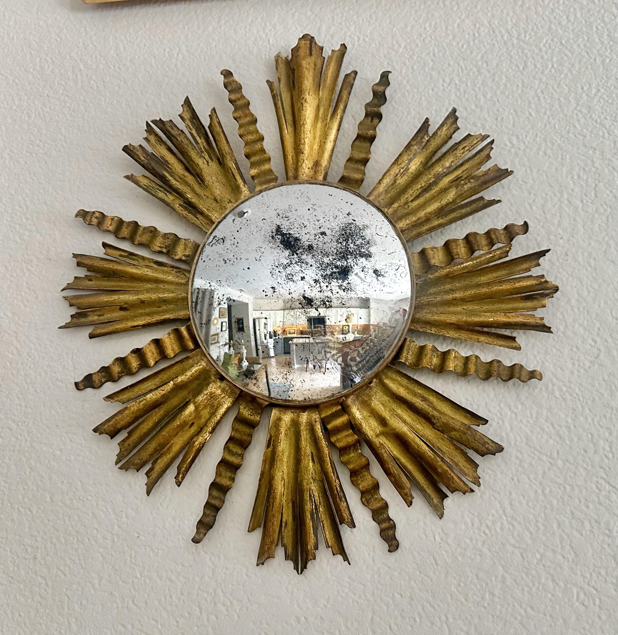 Sunburst Gilt Metal Oval Convex Wall Art Mirror For Sale 2