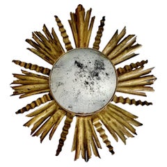 Sunburst Gilt Metal Oval Convex Wall Art Mirror