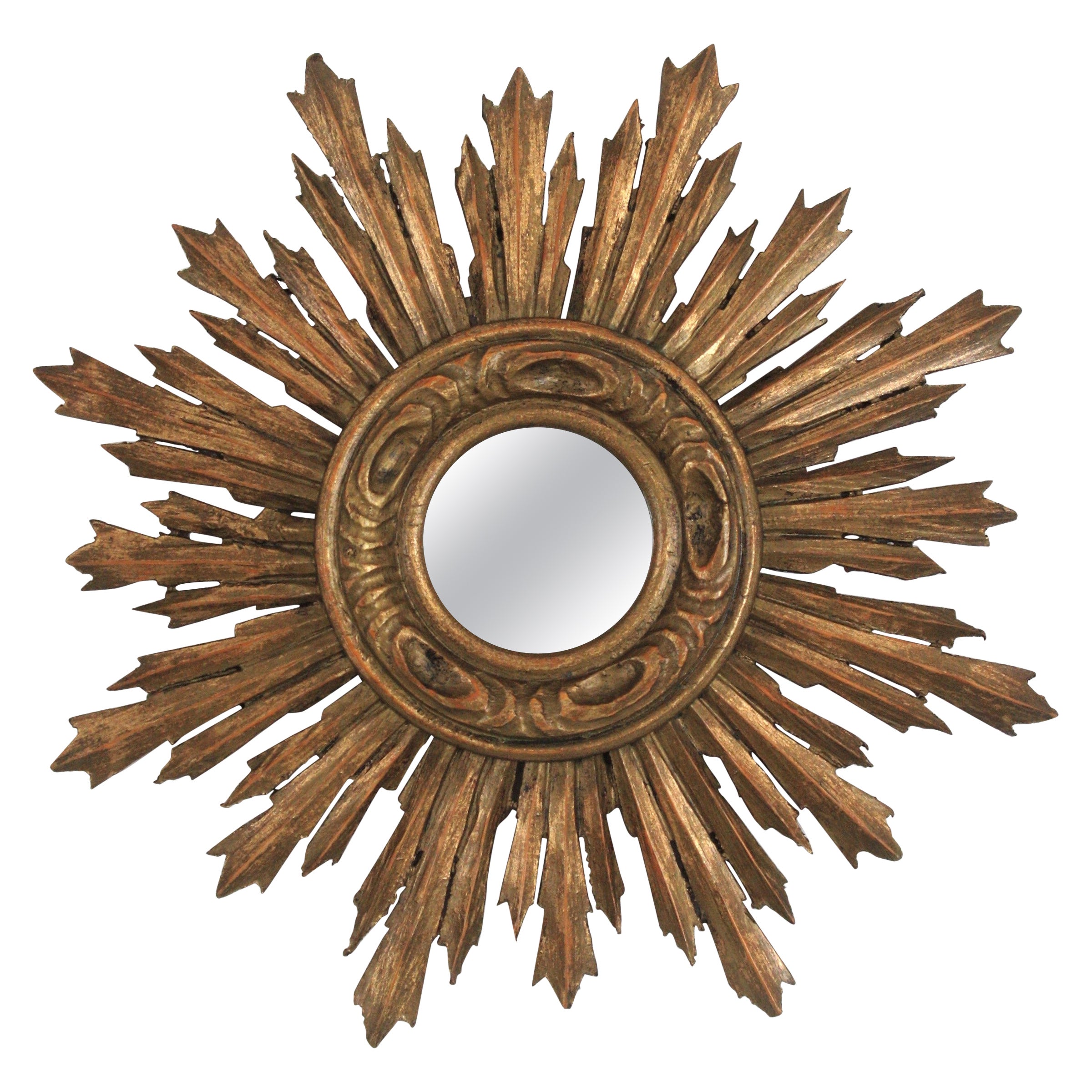 Sunburst Giltwood Mirror in Small Scale, Spanish Baroque