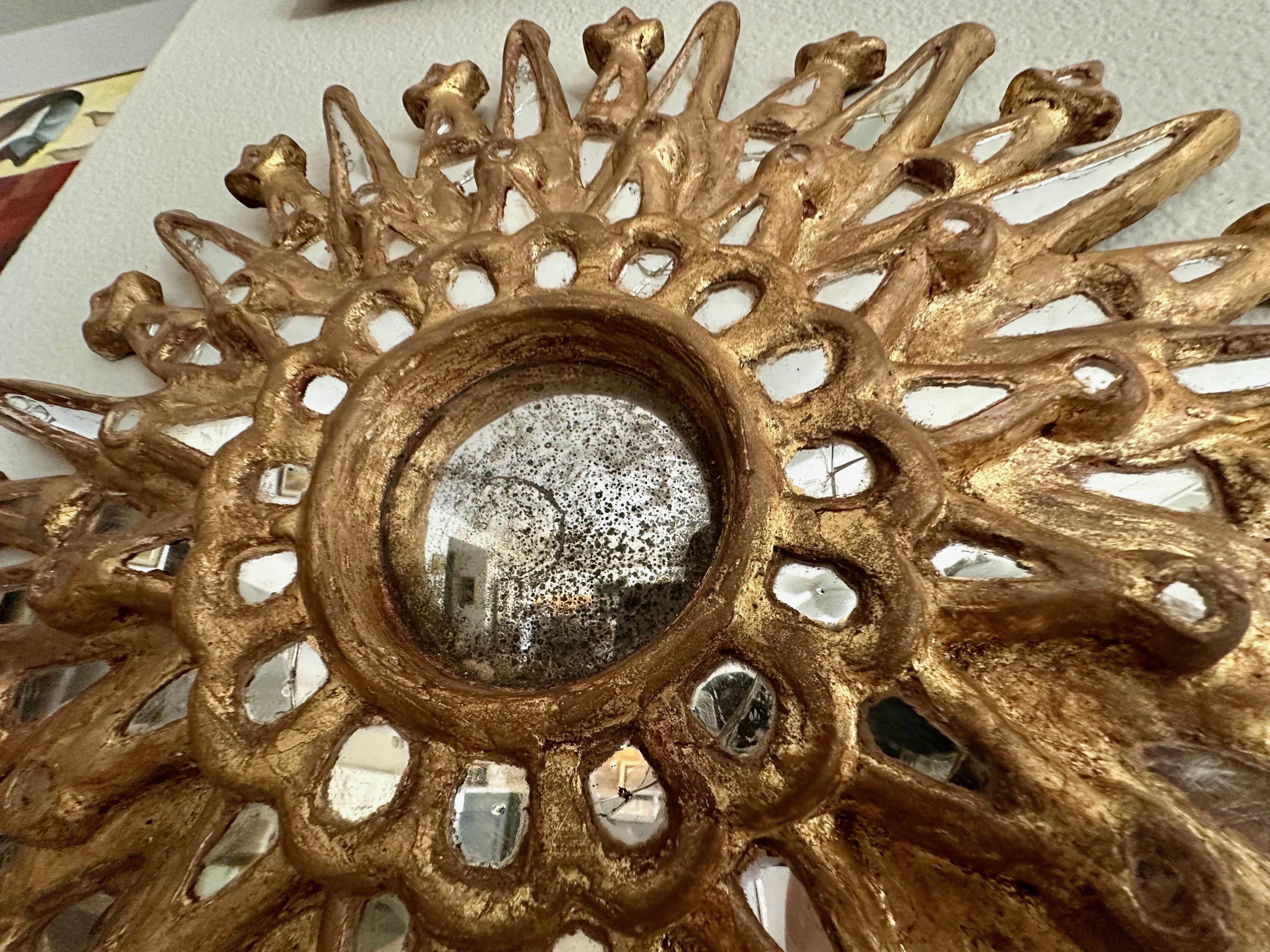 Sunburst Giltwood Spanish Colonial Convex Wall Mirror For Sale 5