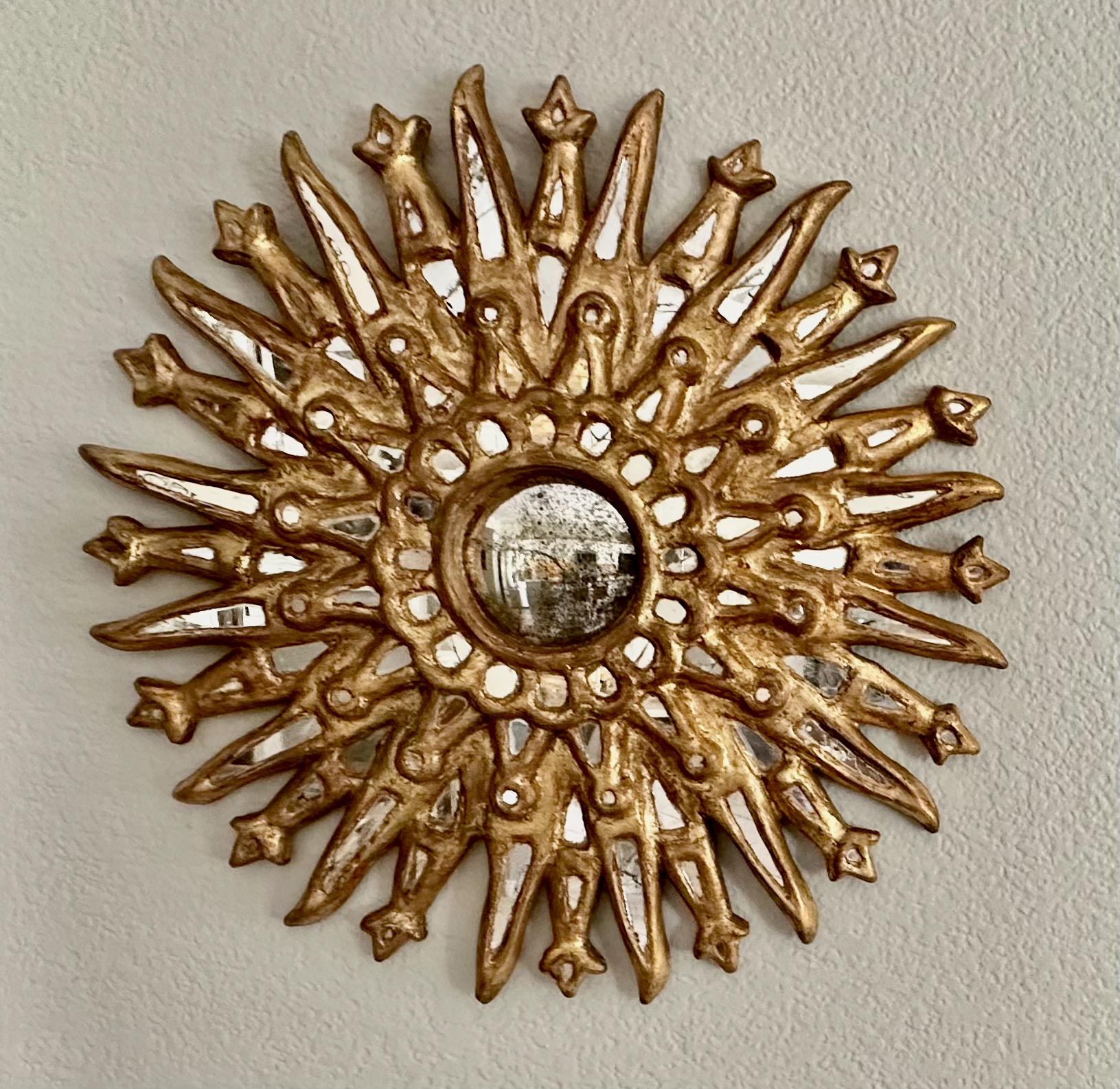Sunburst Giltwood Spanish Colonial Convex Wall Mirror For Sale 6