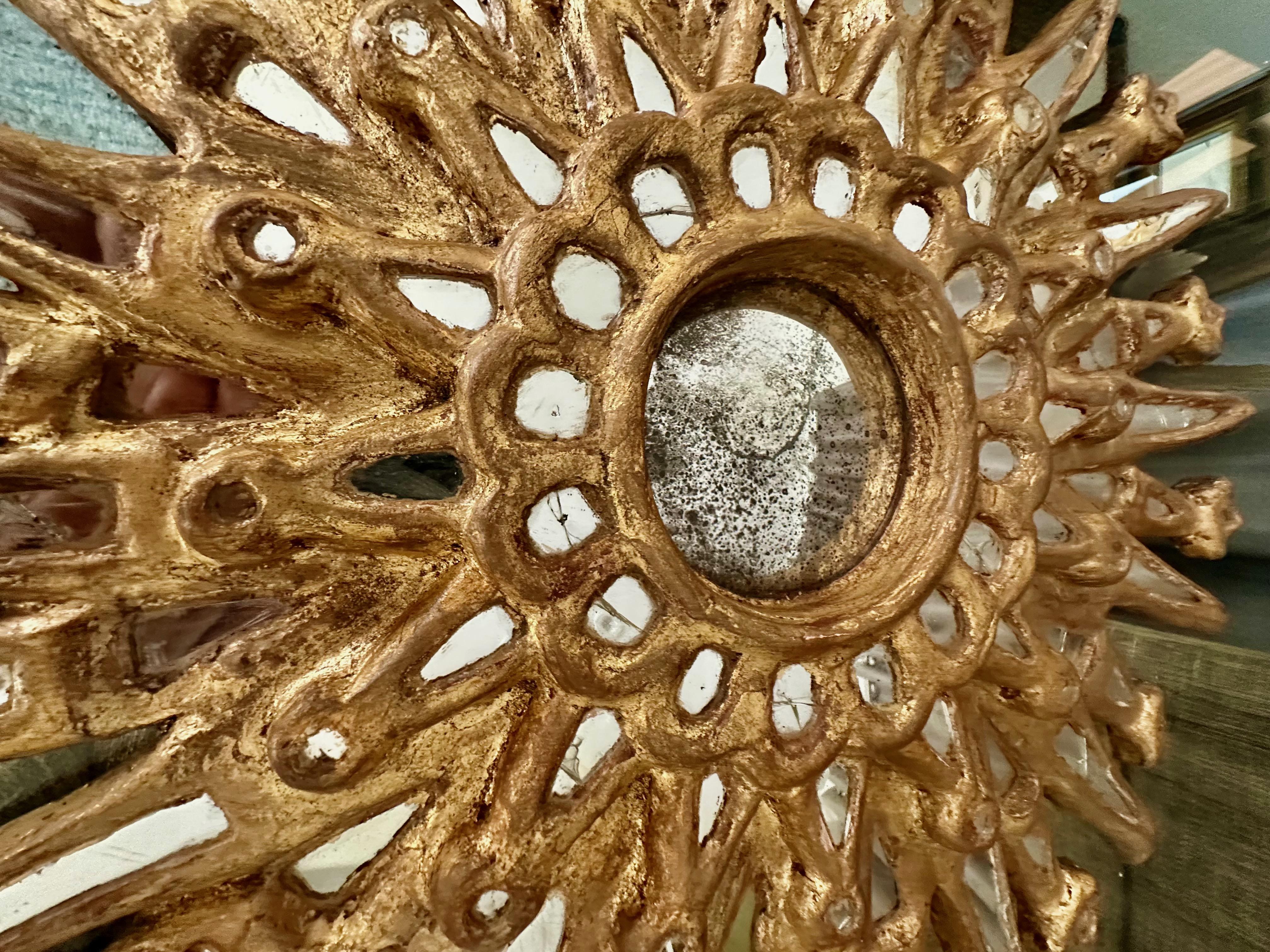 Sunburst Giltwood Spanish Colonial Convex Wall Mirror For Sale 9