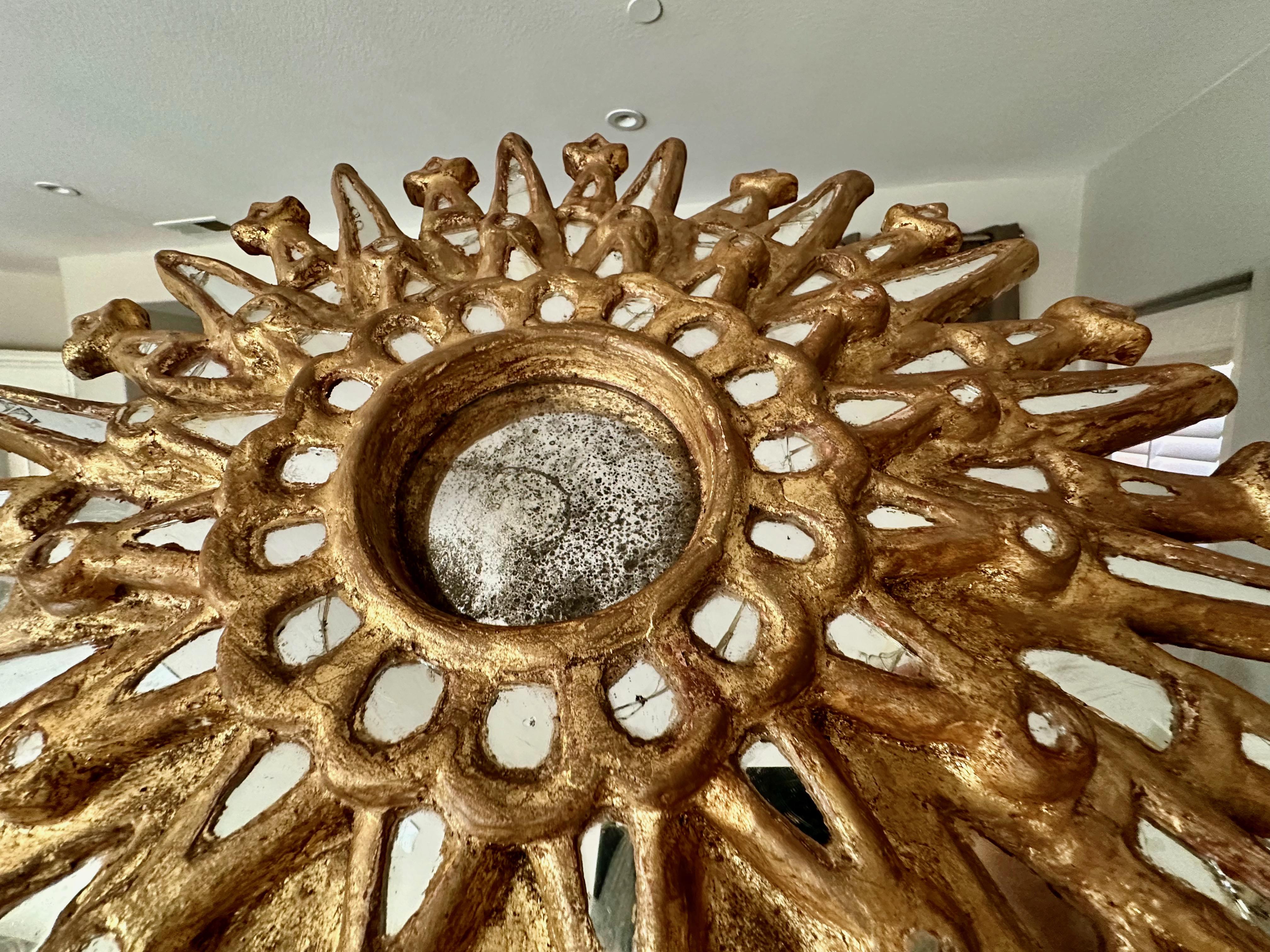 Sunburst Giltwood Spanish Colonial Convex Wall Mirror For Sale 3