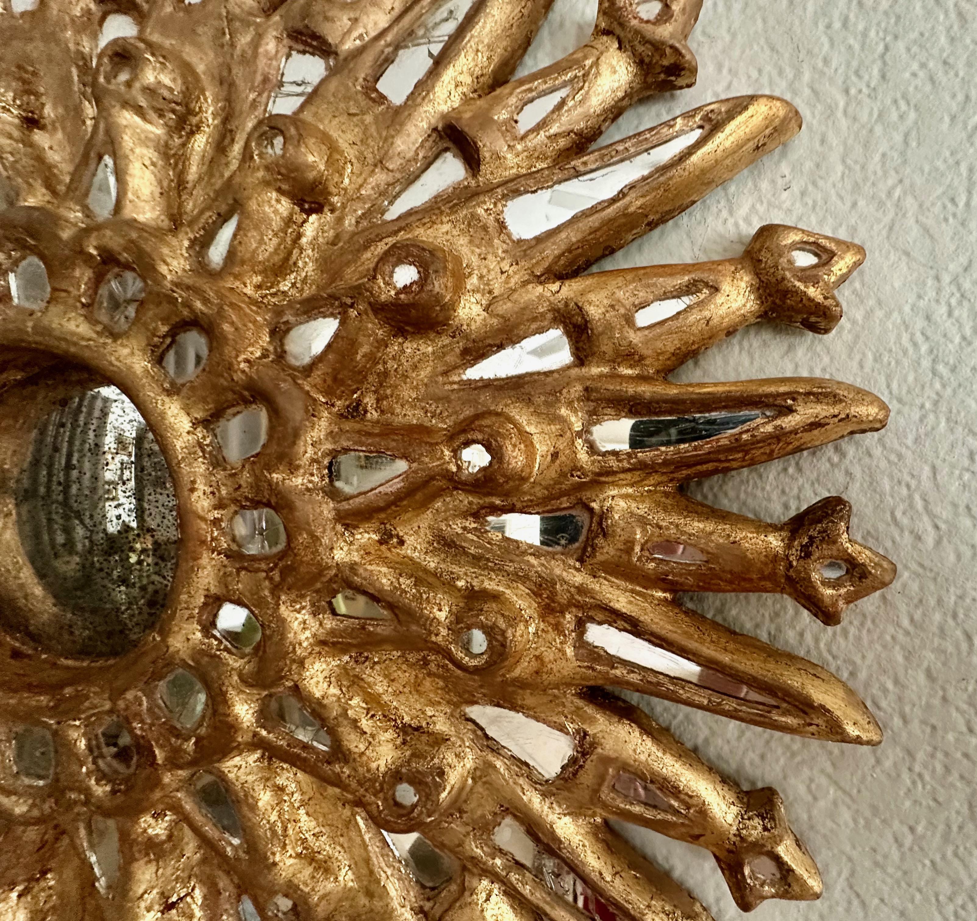 Sunburst Giltwood Spanish Colonial Convex Wall Mirror For Sale 4