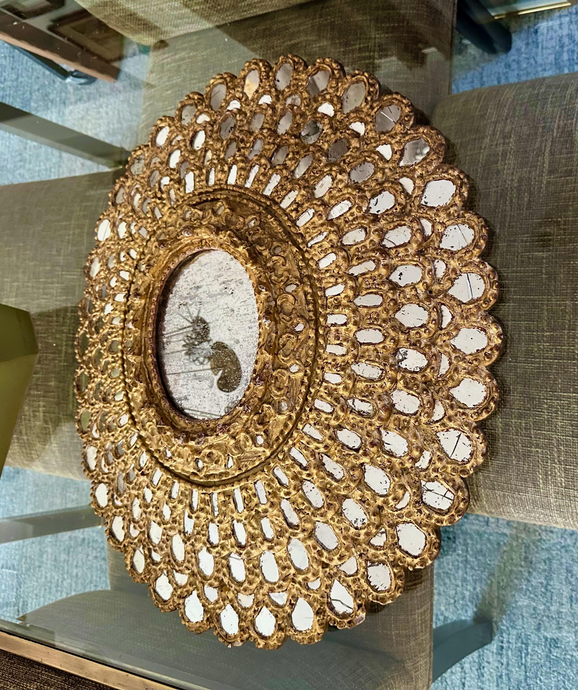 Sunburst Giltwood Spanish Colonial Peacock Wall Mirror For Sale 9