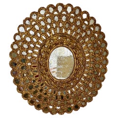 Sunburst Giltwood Spanish Colonial Peacock Wall Mirror