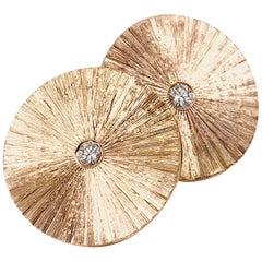 Sunburst Gold and Diamond Post Earrings Converted from Larter & Sons Cufflinks