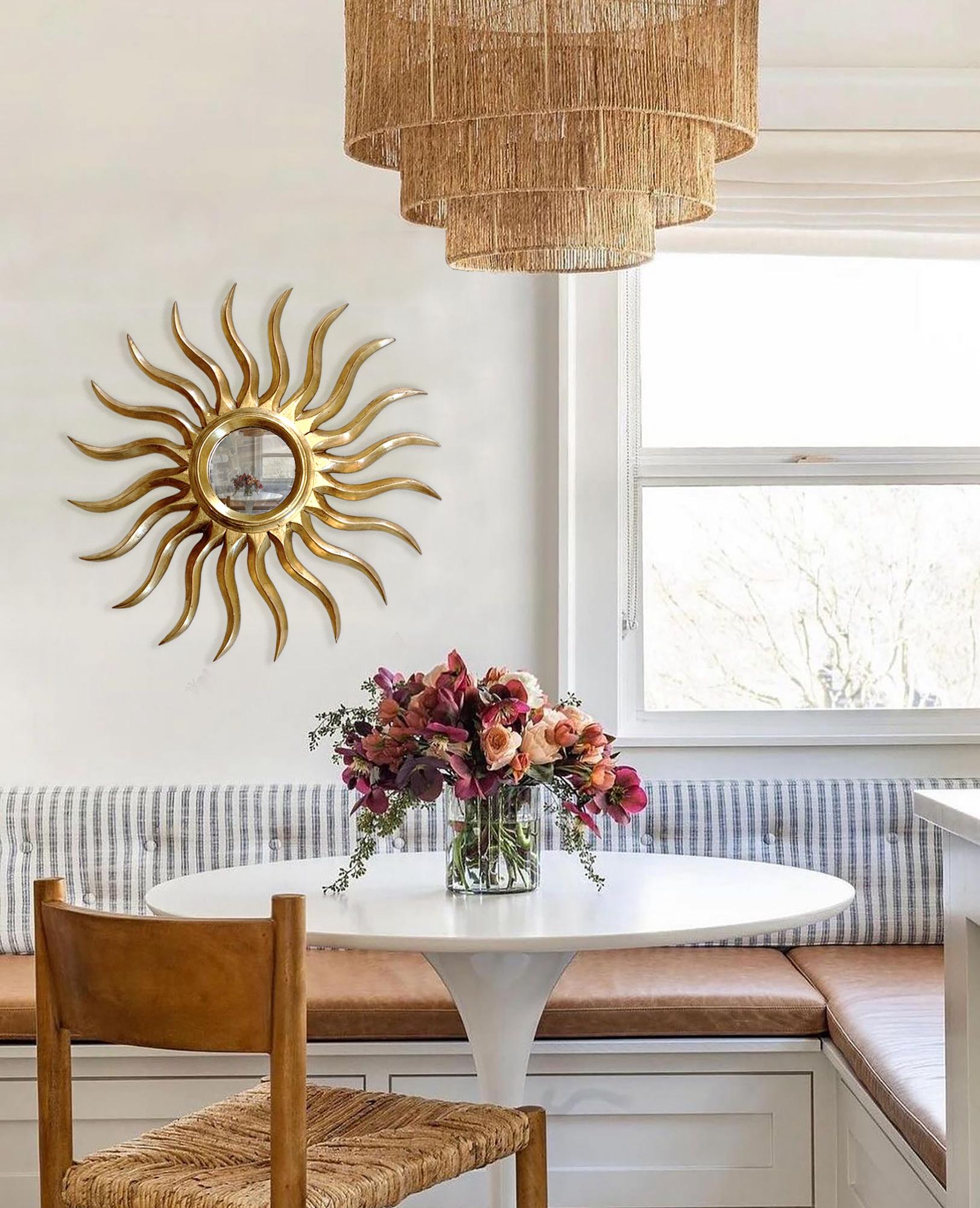 Gesso Sunburst Golden Mirror Art Noveau Style For Sale