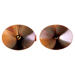 Sunburst Graver Etch Oval Cufflinks 14kt Gold 12367*