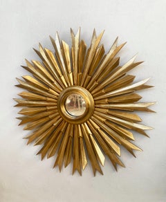 Art Deco Hand-Carved Sunburst Mirror in Giltwood and Gold Leaf