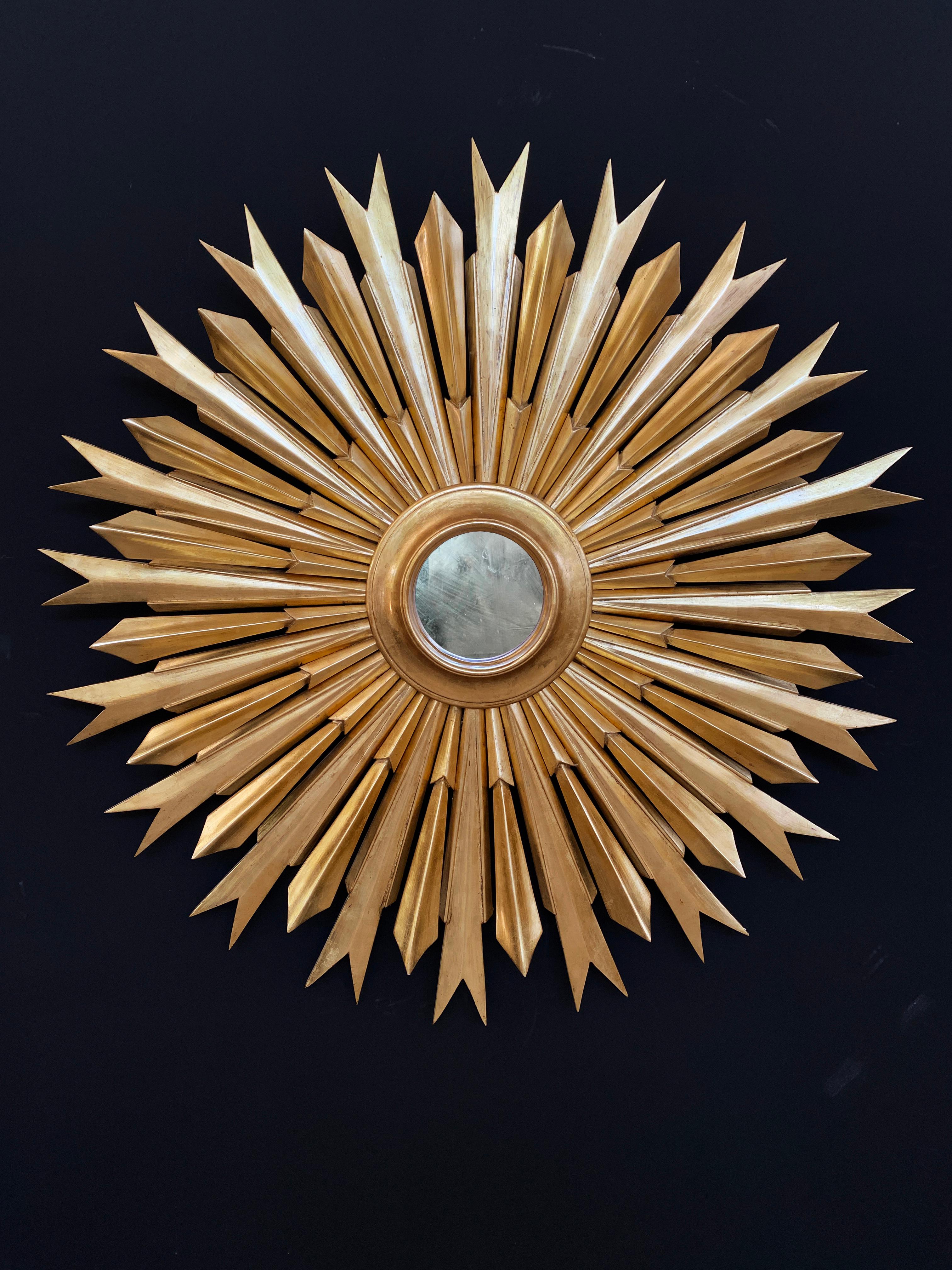 Spagnolo Specchio d'oro intagliato a mano Sunburst in vendita