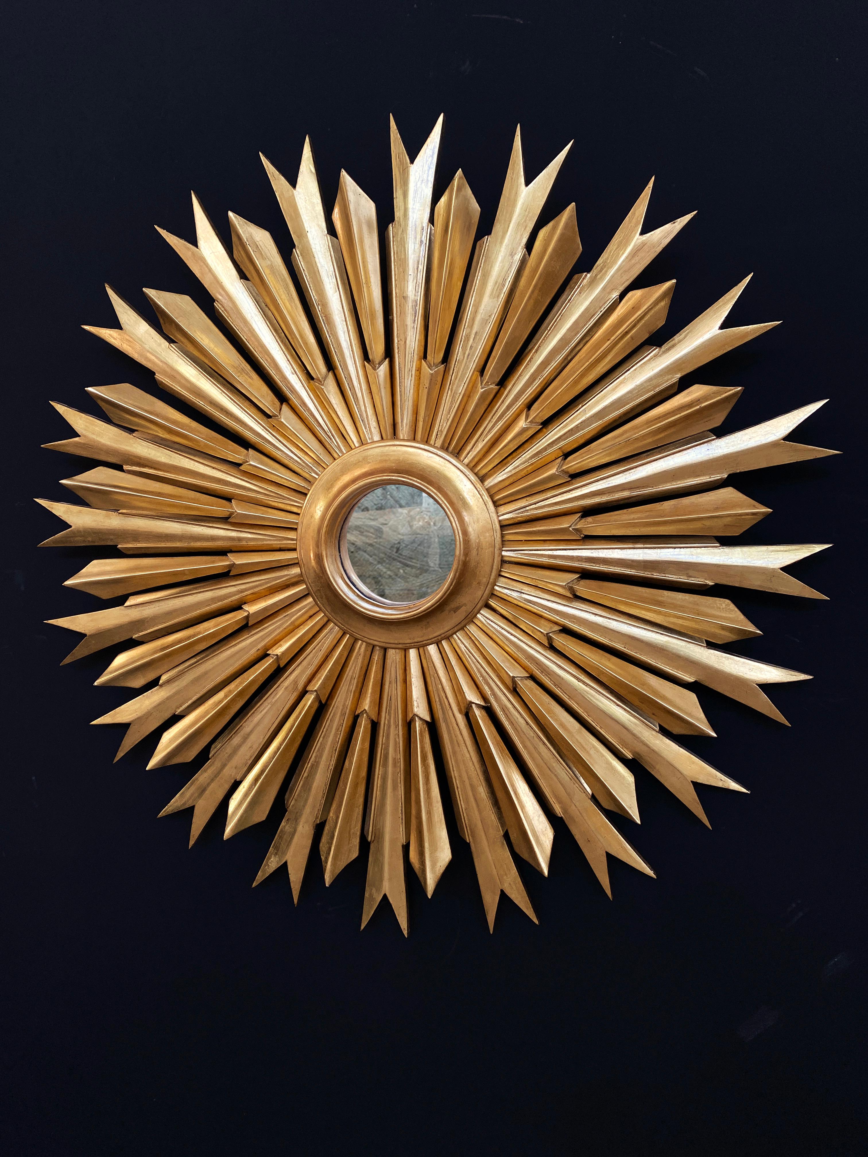 Specchio d'oro intagliato a mano Sunburst In condizioni ottime in vendita a LA CELLERA DE TER, ES